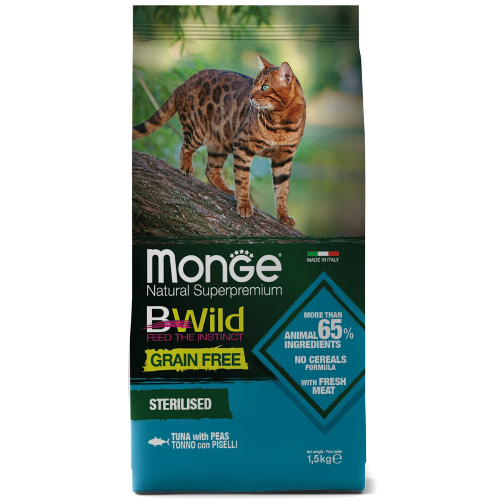 Сухой корм для кошек Monge Cat Bwild Grain Free Sterilised Тунец 1.5 кг