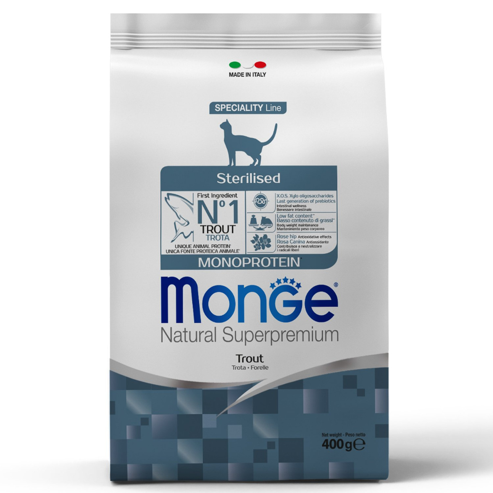 Сухой корм для стерилизованных котов Monge Cat Monoprotein Sterilised с Форелью 400 г