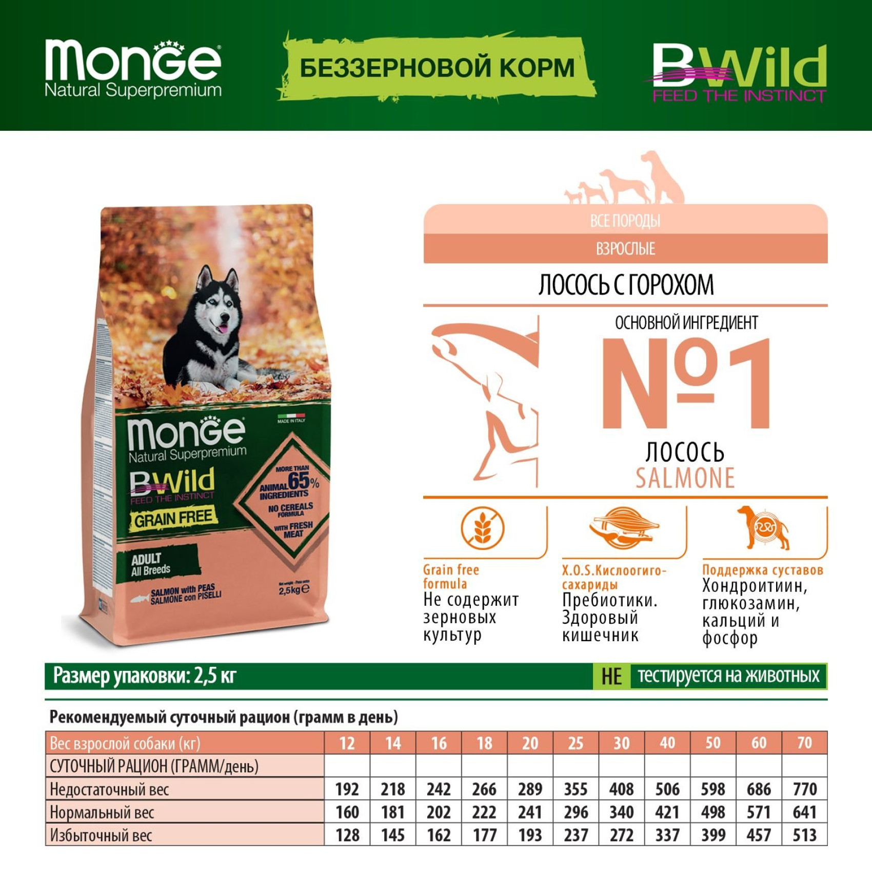 Сухой корм для собак Monge Dog Bwild Grain Free Лосось 15 кг