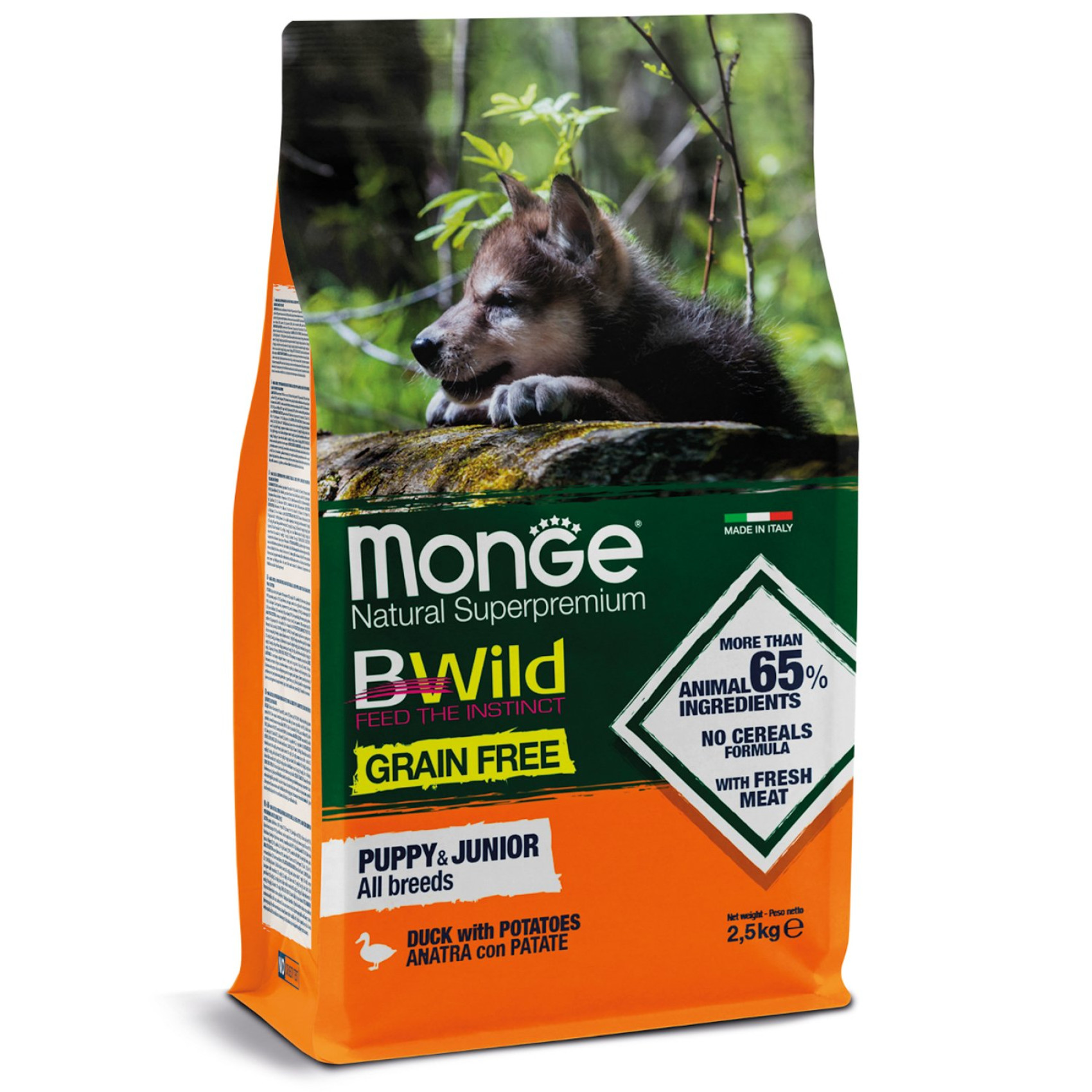 Сухой корм для собак Monge Dog Bwild Grain Free Puppy & Junior Утка 15 кг