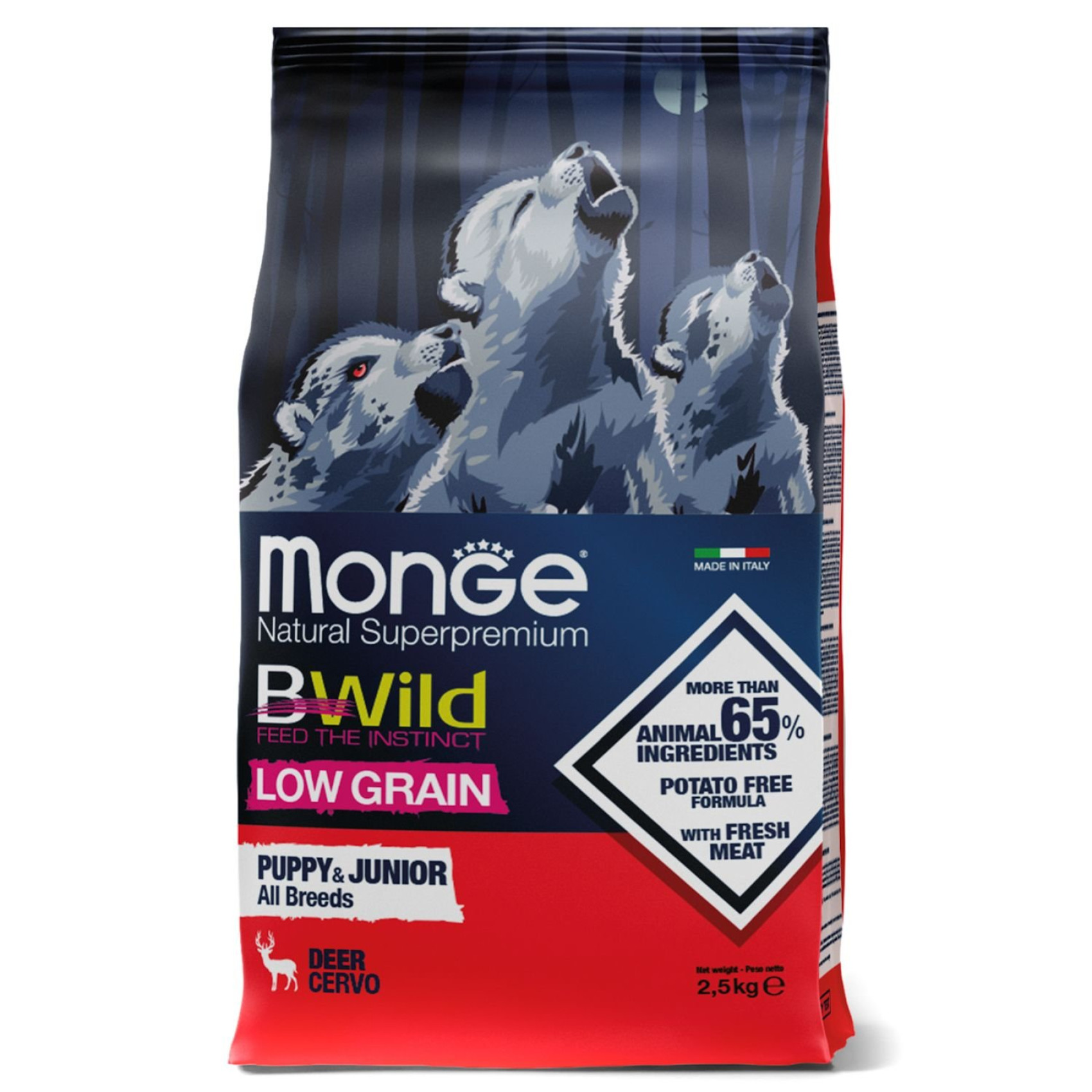 Сухой корм для собак Monge Dog Bwild Low Grain Puppy & Junior Оленина 2.5 кг 