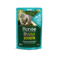 Вологий корм для котів Monge Cat Wet Bwild Grain Free Тріска, Креветки, Овочі 85 г