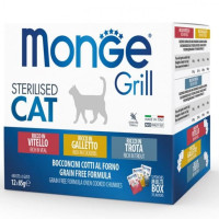 Вологий корм для стерилізованих котів Monge Cat GRILL MIX Sterilised Півник, форель, телятина 1.02 кг (12 шт)