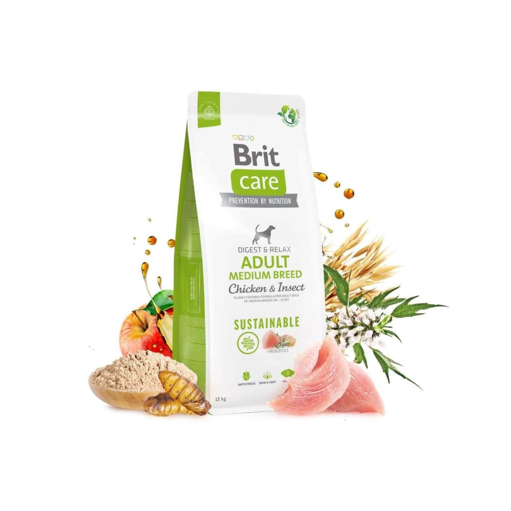 Сухий корм для собак Brit Care Dog Sustainable Adult Medium Breed 12 кг - курка та комахи