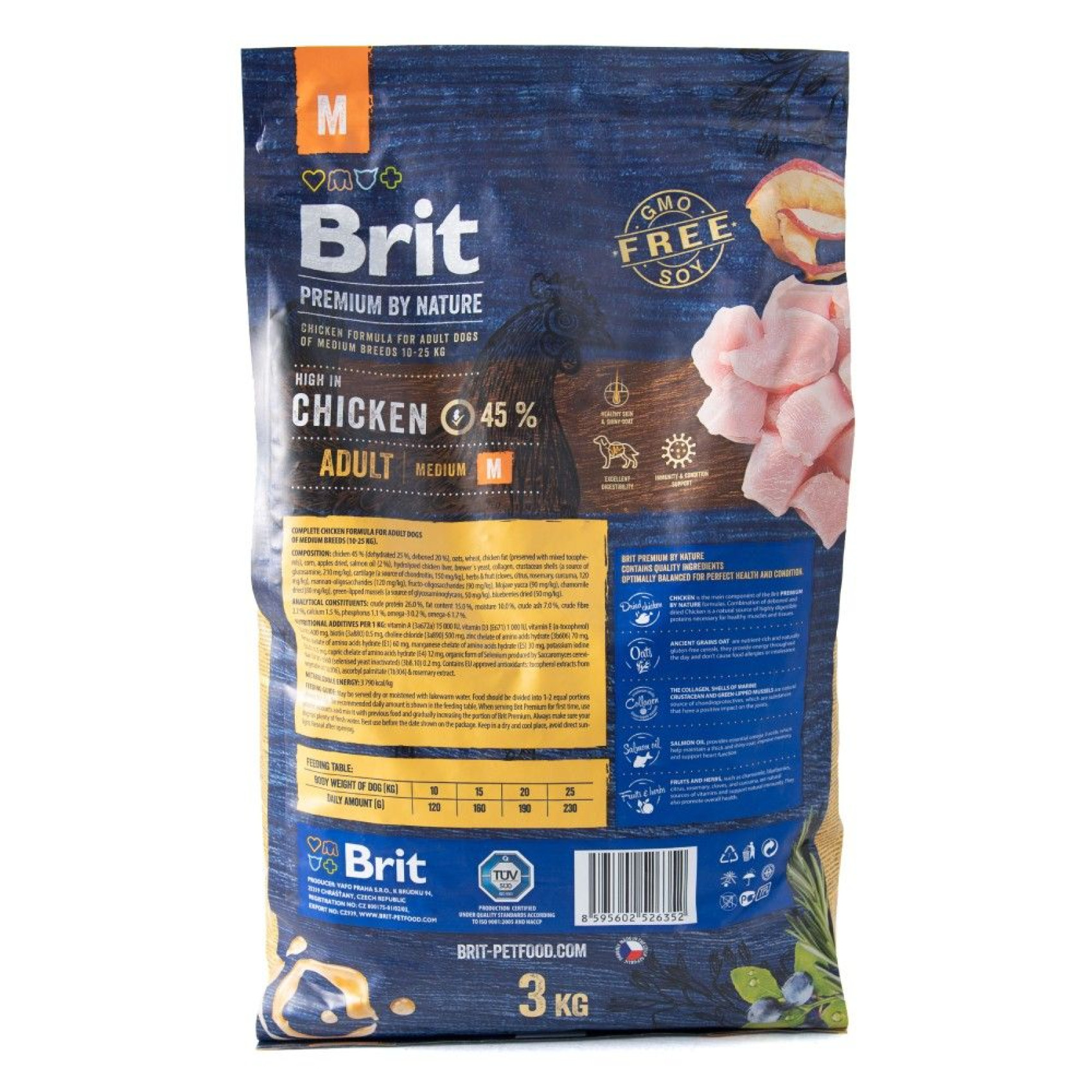 Сухой корм для собак Brit Premium Dog Adult M 3 кг - курица