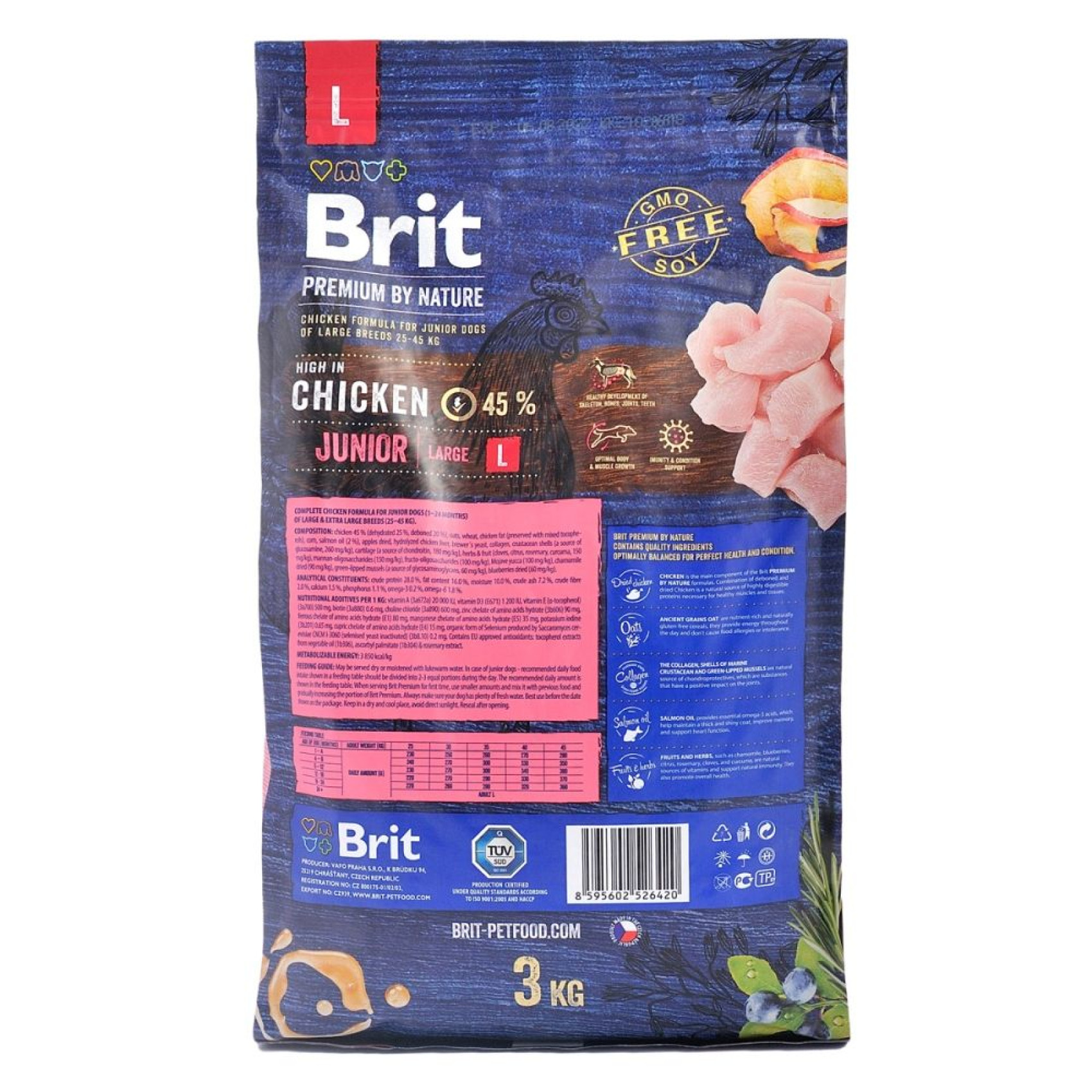 Сухой корм для щенков  Brit Premium Dog Junior L 3 кг - курица
