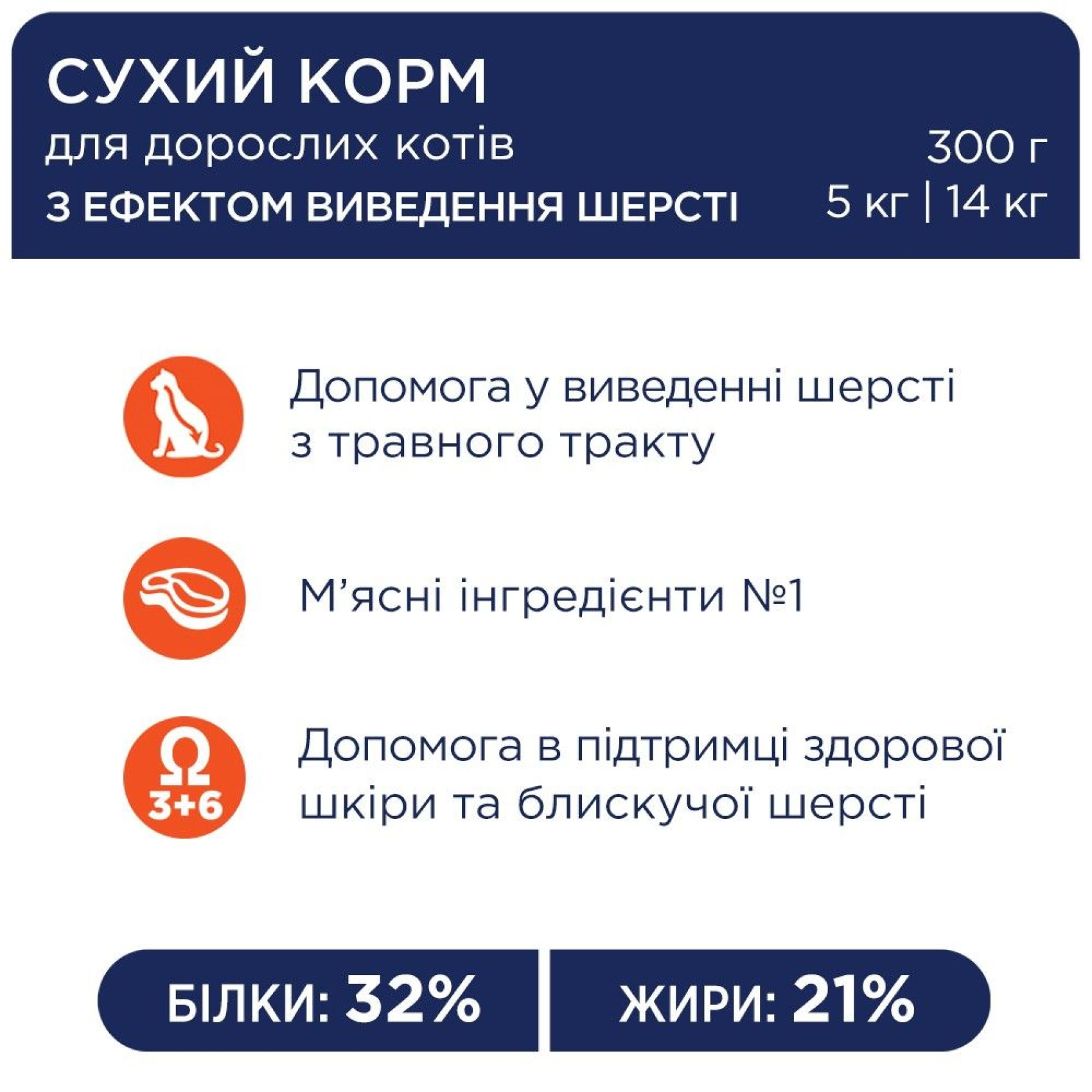 Сухий корм для дорослих котів з ефектом виведення шерсті Club 4 Paws Premium 14 кг - курка