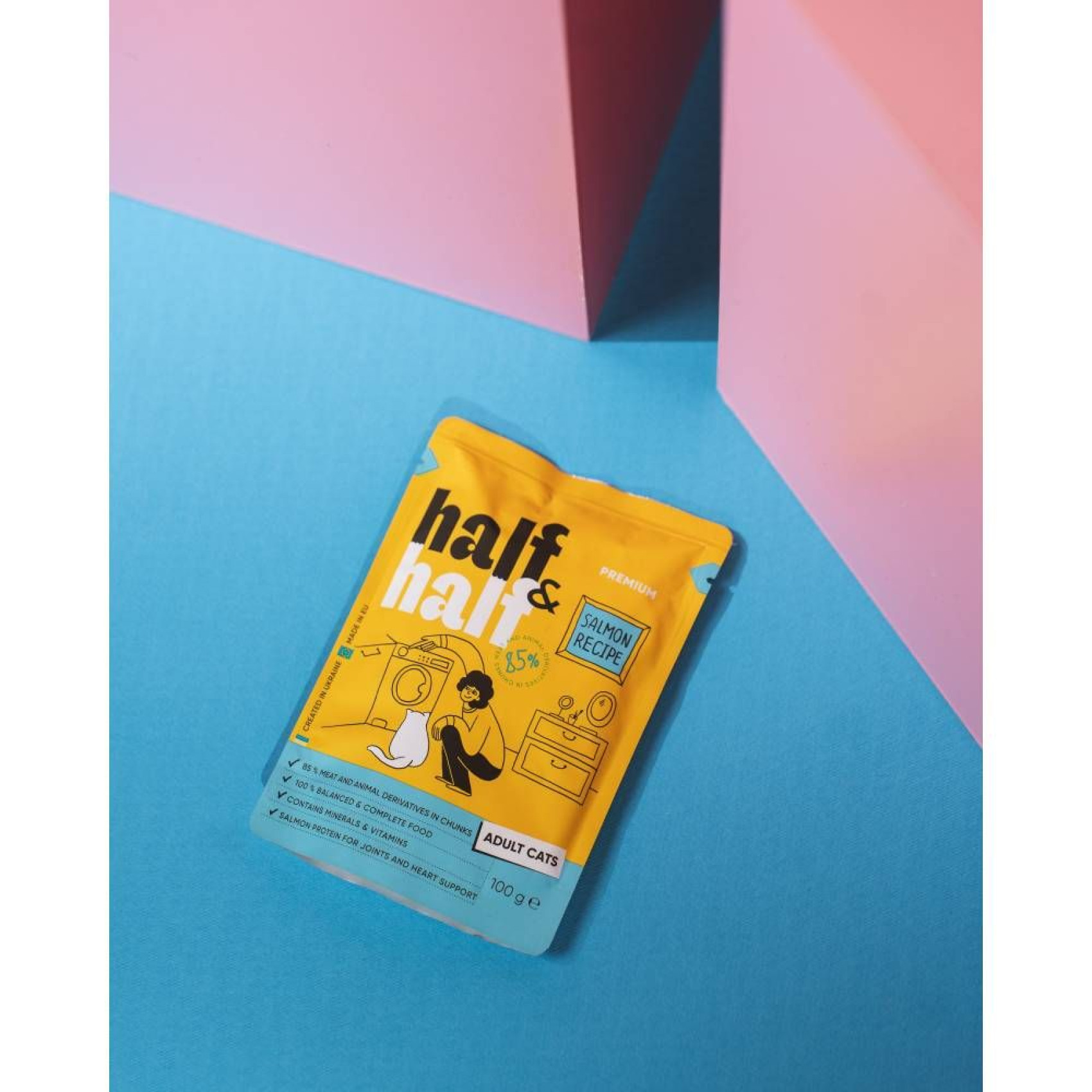 Вологий корм для котів Half&Half Adult pouch 100 г - лосось