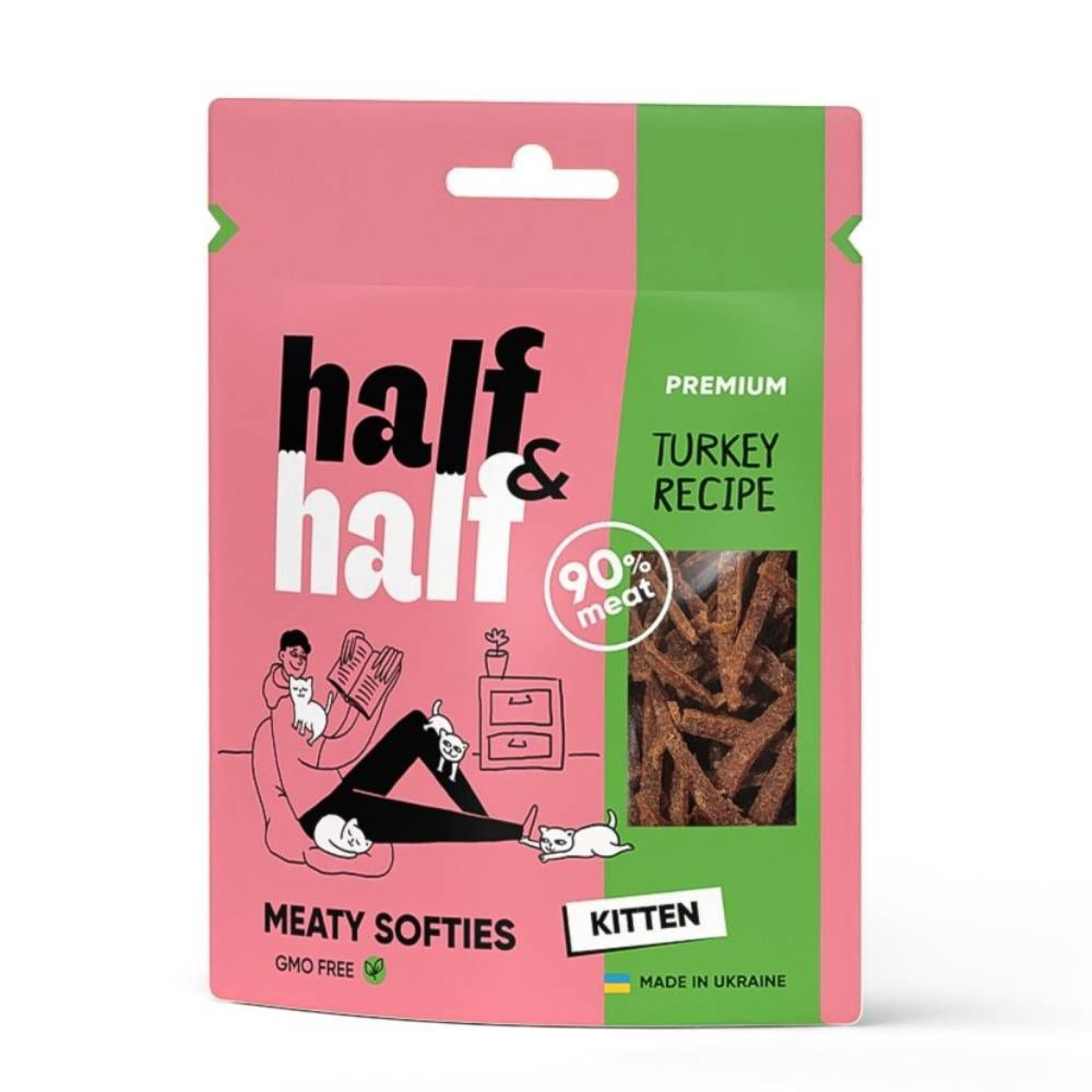 Ласощі для кошенят Half&Half Meaty Softies Kitten 50 г - індичка
