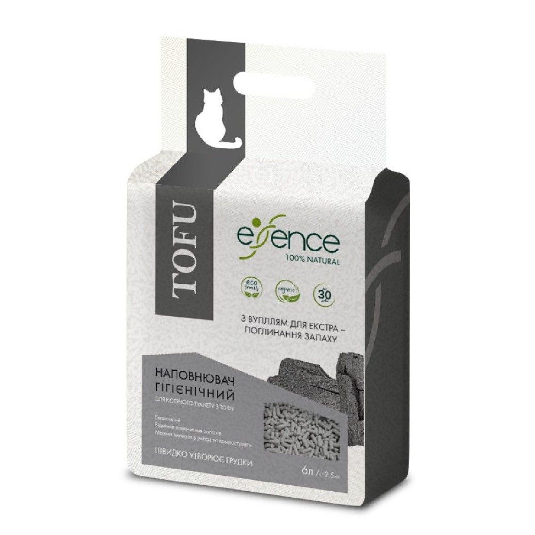 Соєвий наповнювач для котячого туалету Essence з вугіллям 2,5 кг / 6 л