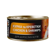 Влажный корм для кошек AnimAll Adult 85 г - курица и креветки