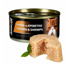 Влажный корм для кошек AnimAll Adult 85 г - курица и креветки