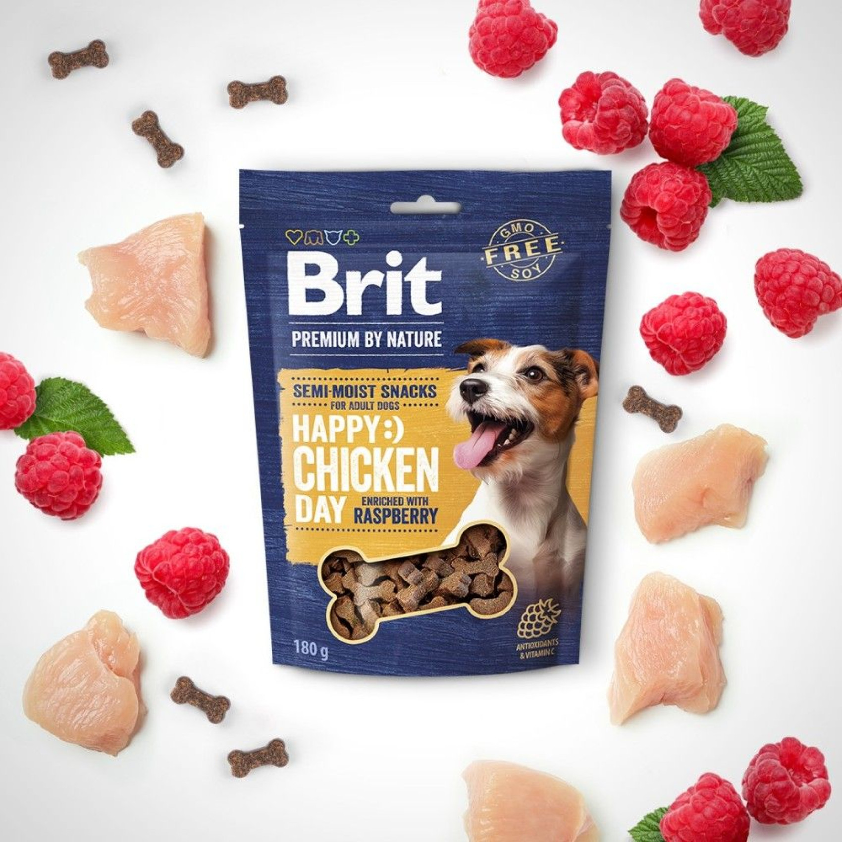 Ласощі для cобак Brit Premium Semi-moist Snacks 180 г - курка та малина