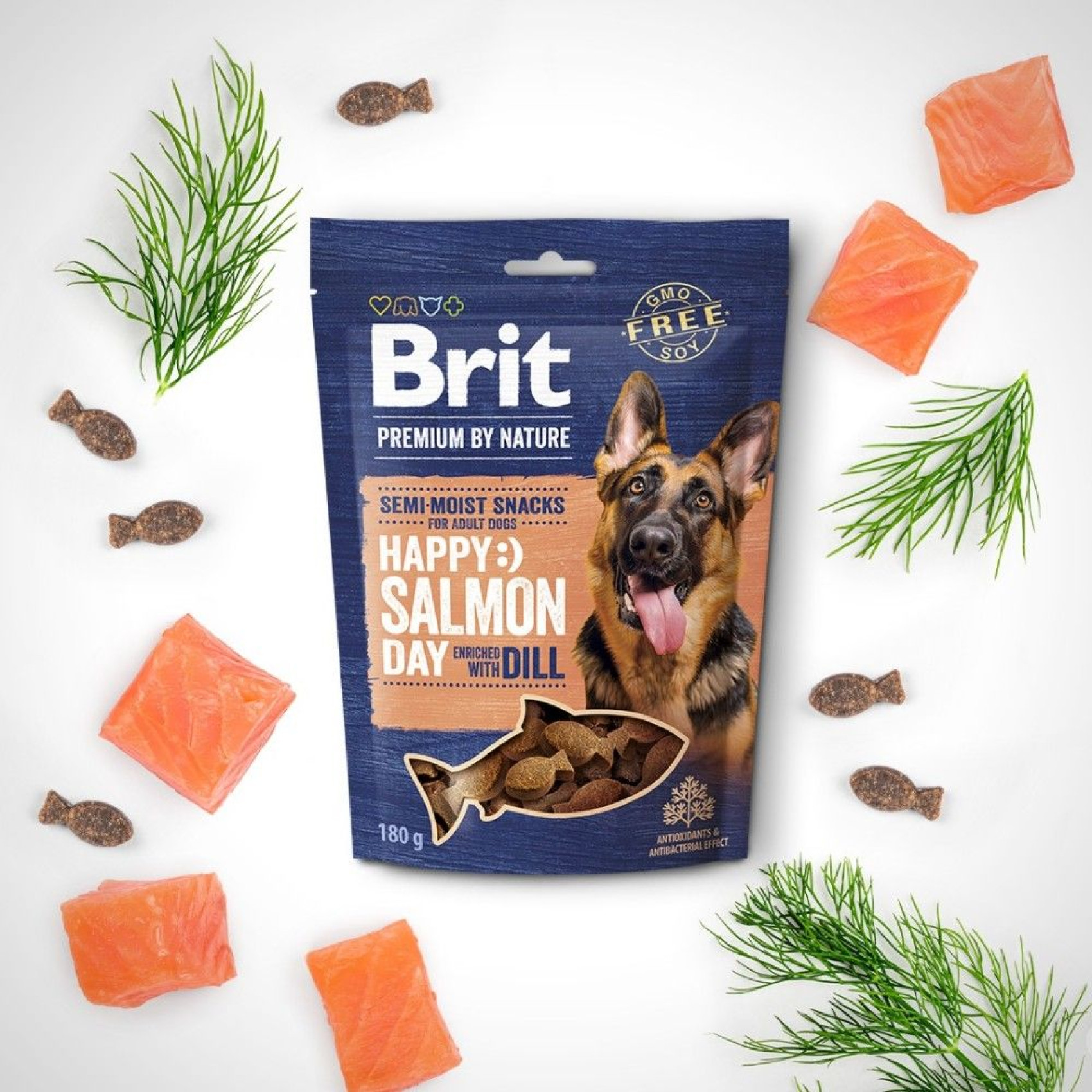 Ласощі для cобак Brit Premium Semi-moist Snacks 180 г - лосось та кріп