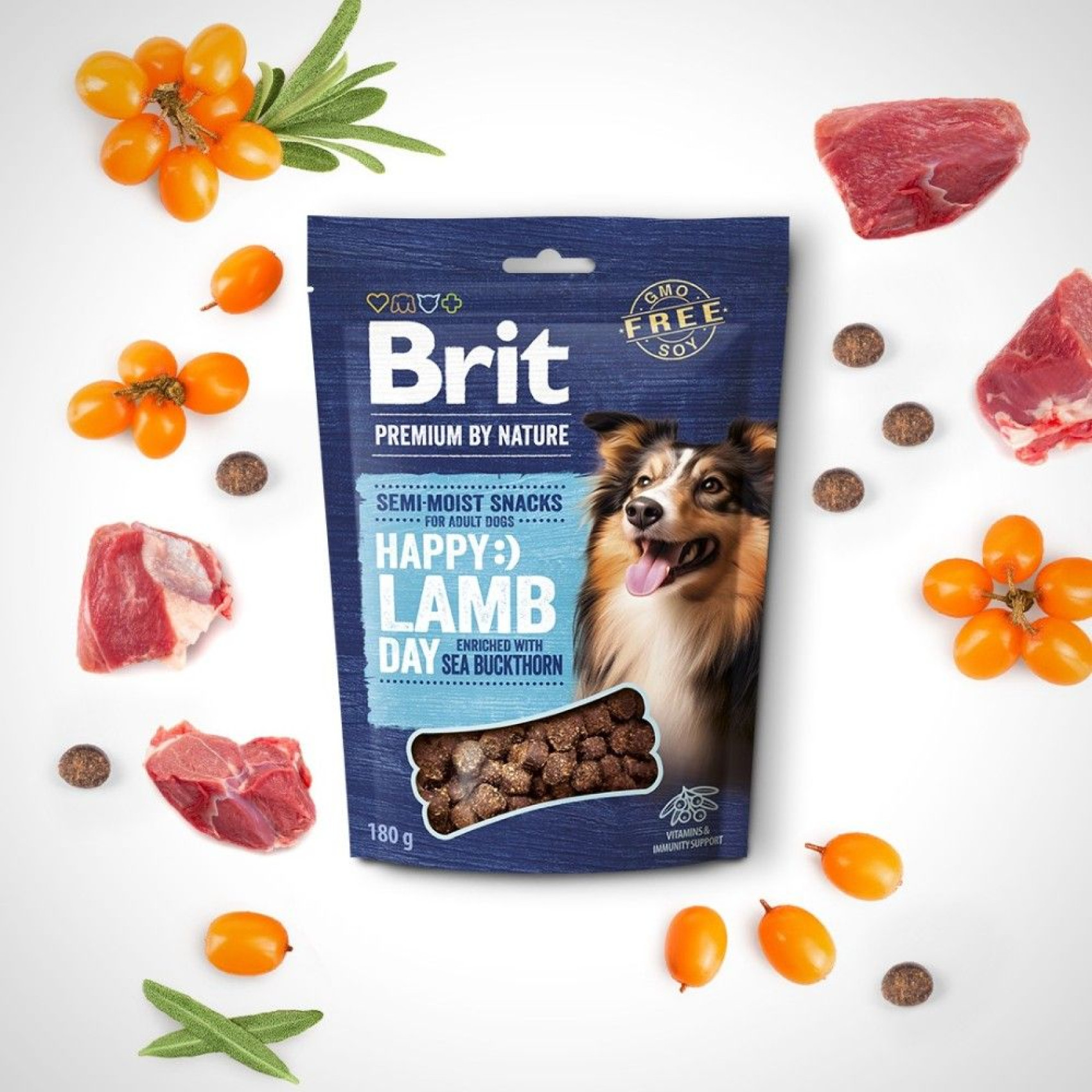 Ласощі для cобак Brit Premium Semi-moist Snacks 180 г - ягня та обліпиха