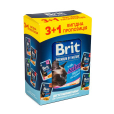 Набор влажного корма для кошек Brit PremiumDelicate Fillets in Gravy Chicken for Sterilised pouch 3+1 шт х 85 г - ассорти