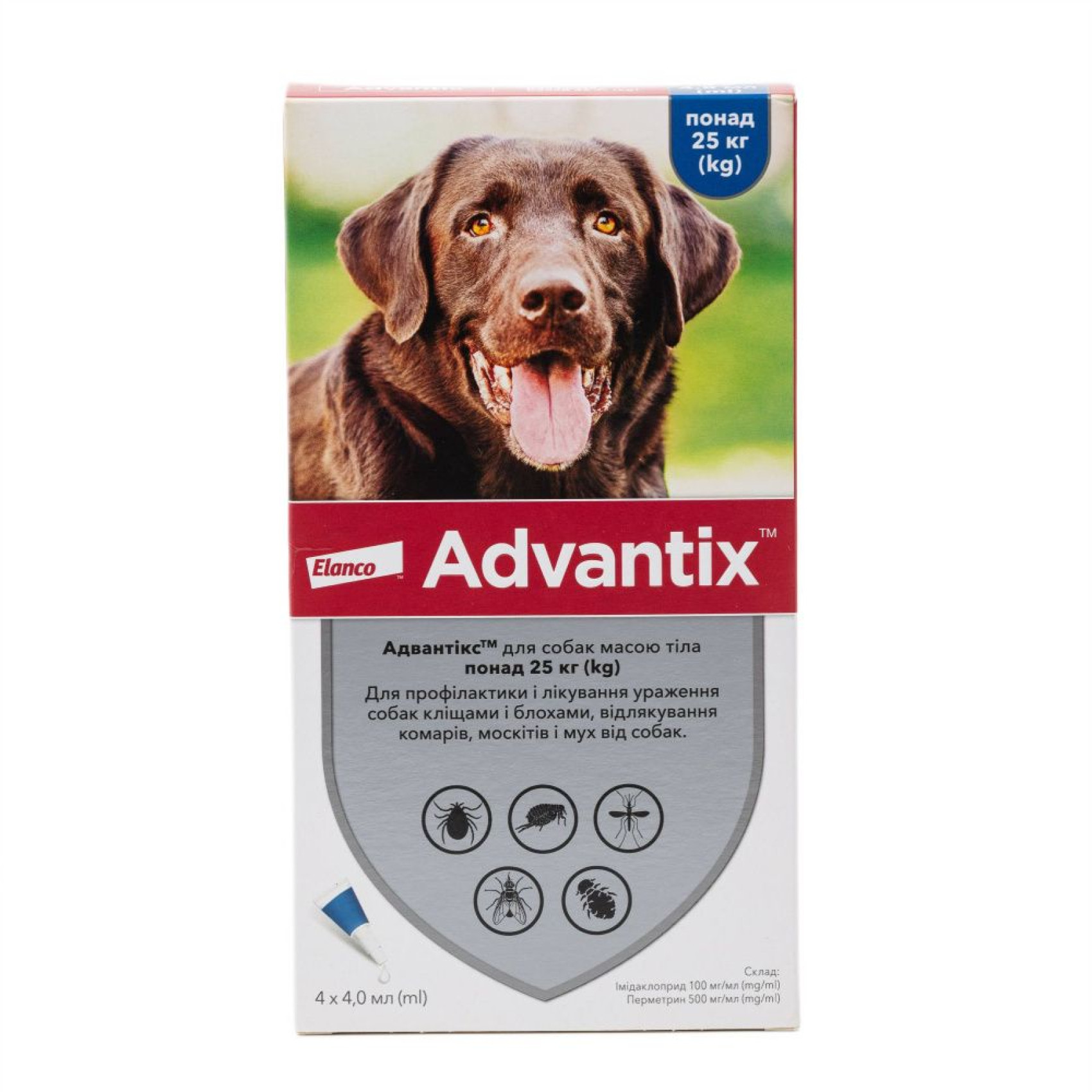 Краплі на холку для собак Elanco Bayer Advantix від 25 до 40 кг, 4 шт