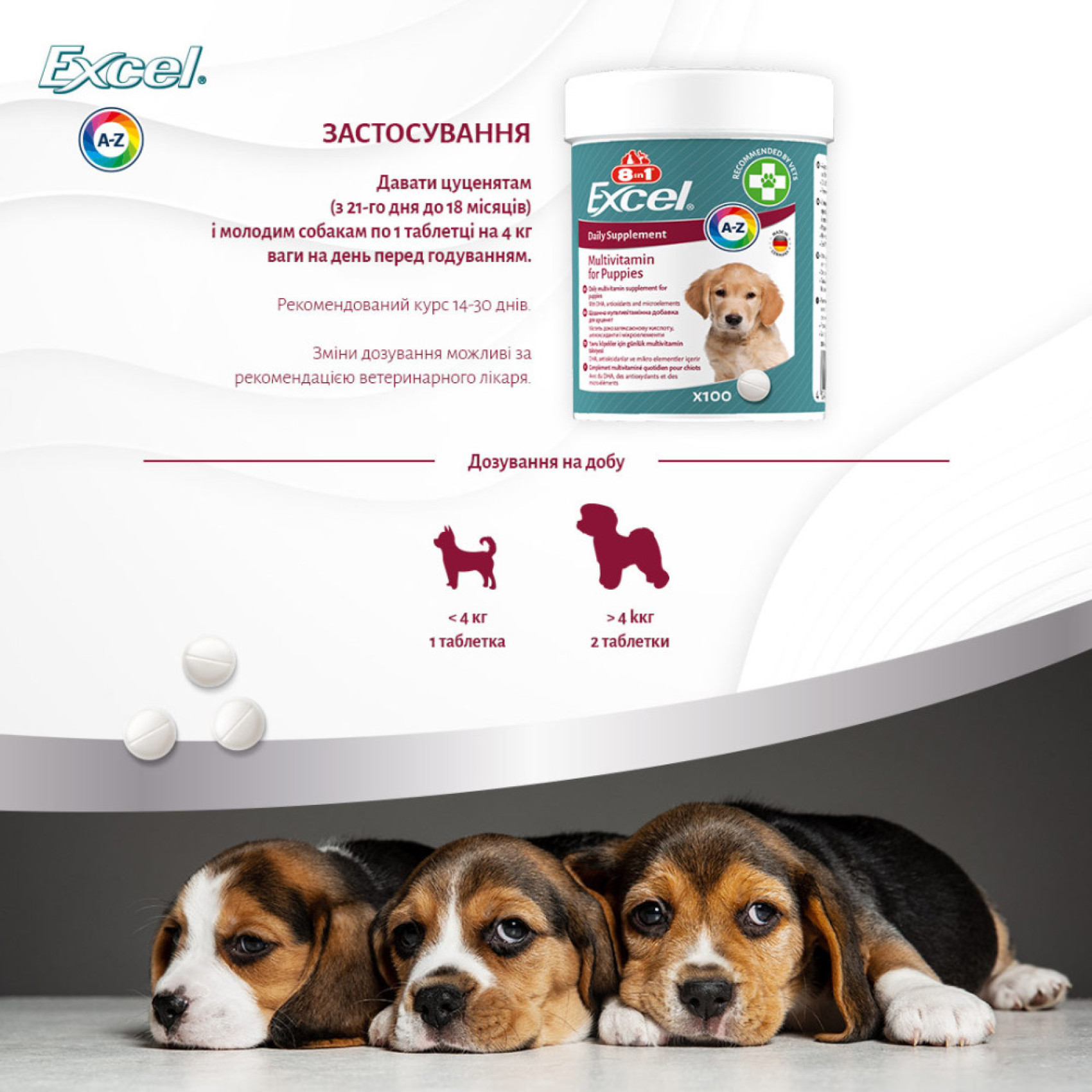 Витамины 8in1 Excel Multi Vitamin Puppy для щенков и молодых собак 100 таблеток (мультивитамин)