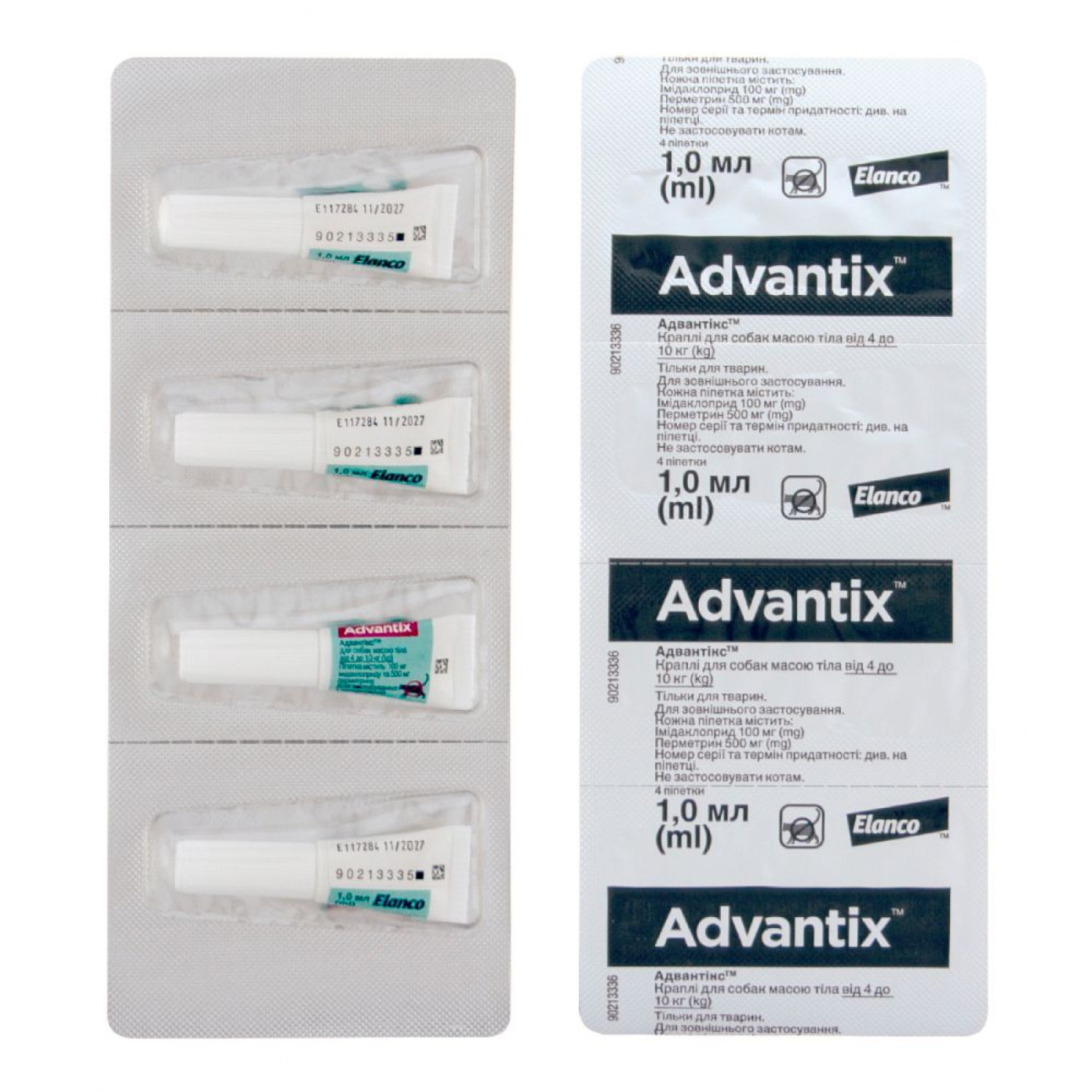 Краплі на холку для собак Elanco Bayer Advantix від 4 до 10 кг, 4 шт