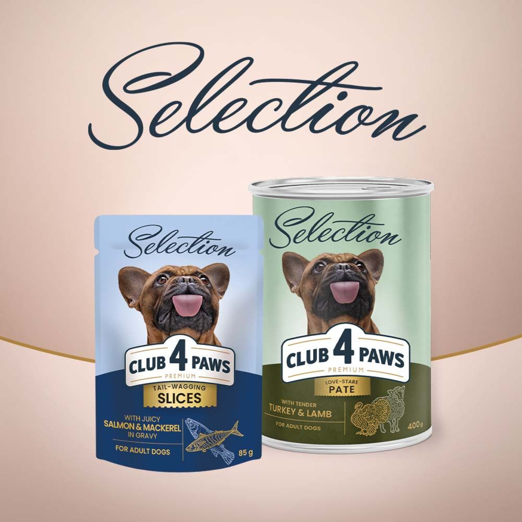 Вологий корм для дорослих собак малих порід собак Club 4 Paws Premium Selection pouch 85 г (лосось та макрель)