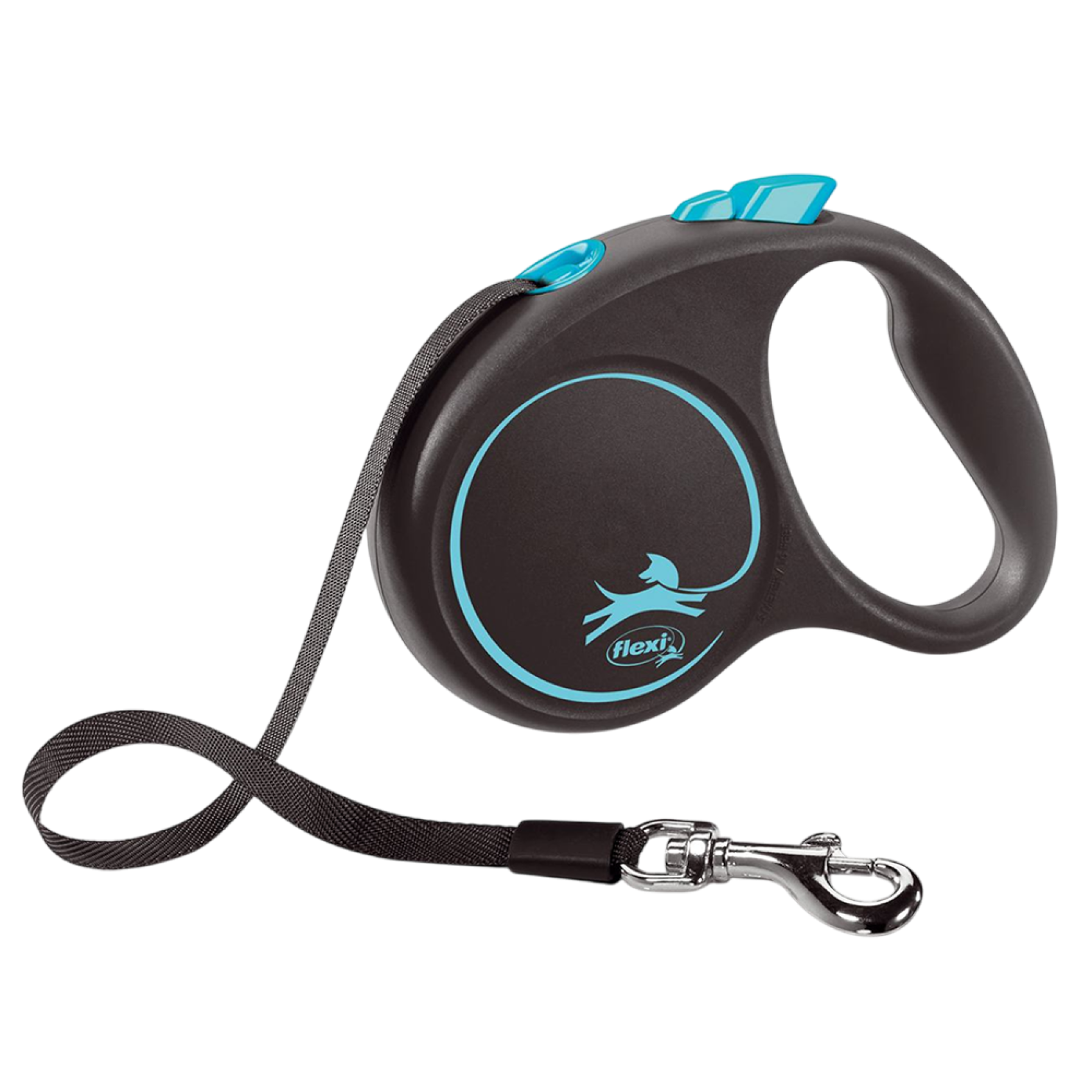 Повідець-рулетка для собак Flexi Black Design, зі стрічкою S 5 м/15 кг - синя
