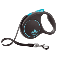 Повідець-рулетка для собак Flexi Black Design, зі стрічкою S 5 м/15 кг - синя