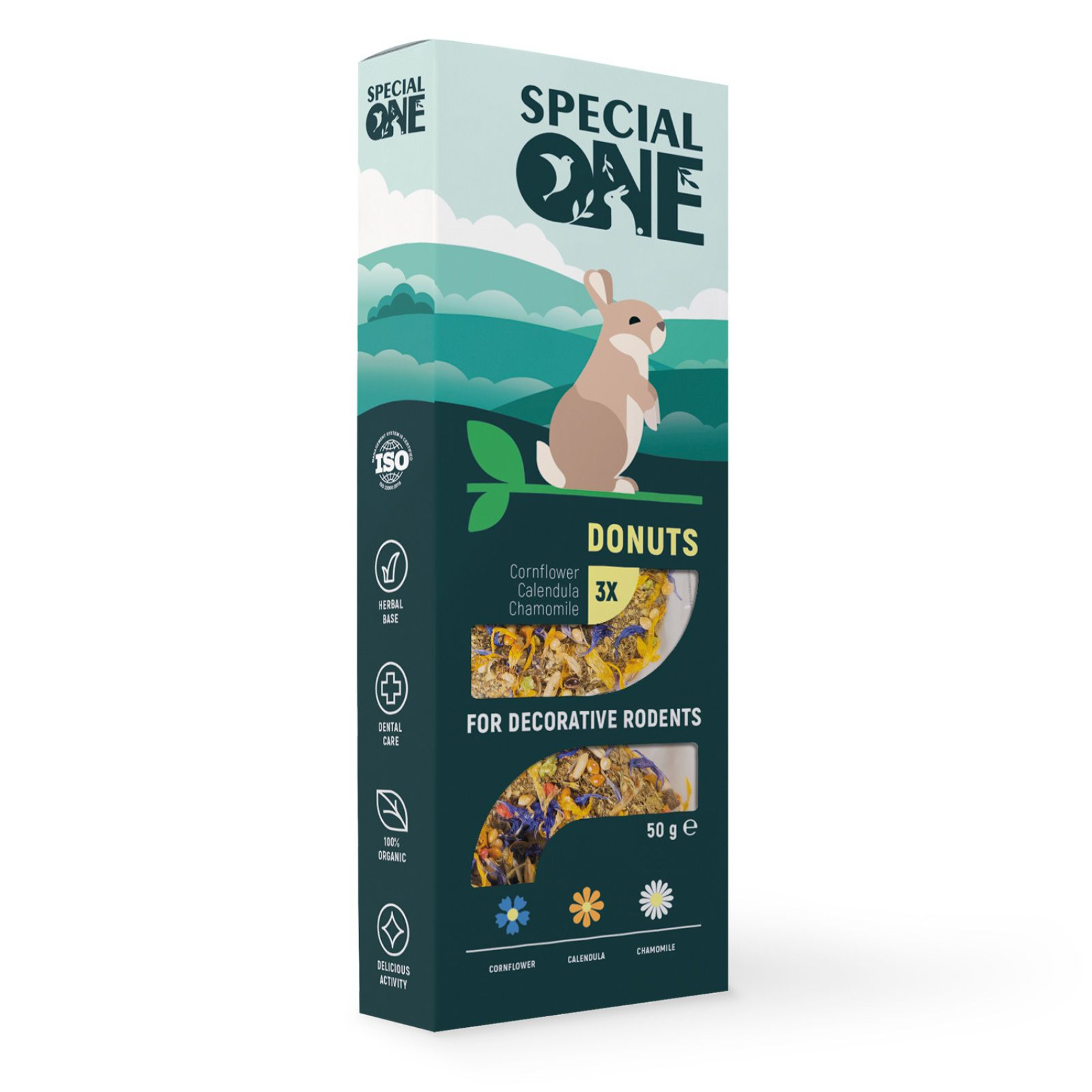 Ласощі для гризунів Special One «Пончики» 50 г / 3 шт (волошка, календула, ромашка)