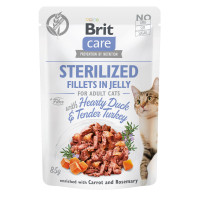 Влажный корм для кастрированных котов Brit Care Adult Sterilised Hearty Duck & Tender Turkey 85 г (утка и индейка в желе) 24шт