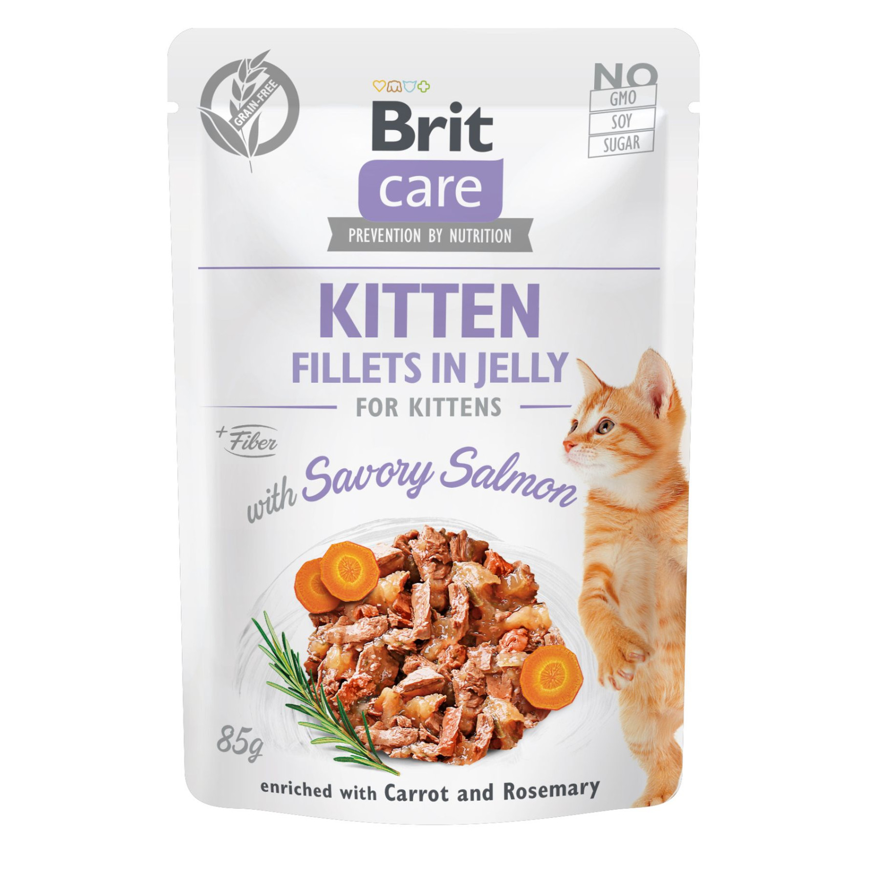 Влажный корм для котят Brit Care Cat pouch 85 г (лосось в желе) 24шт