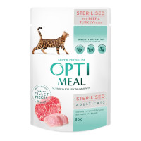 Вологий корм для стерилізованих котів Optimeal pouch 85 г (яловичина та індичка) 12шт