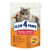 Вологий корм для котів з ефектом виведення шерсті Club 4 Paws Premium 24x80 г (курка)