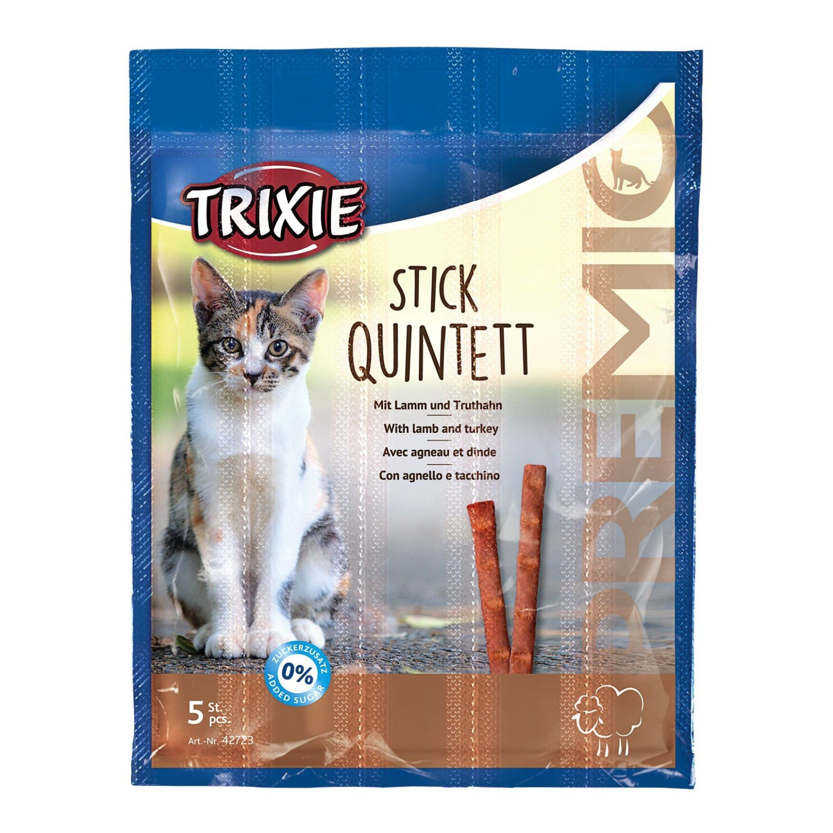 Ласощі для котів Trixie PREMIO Quadro-Sticks 5 шт. - ягня та індичка