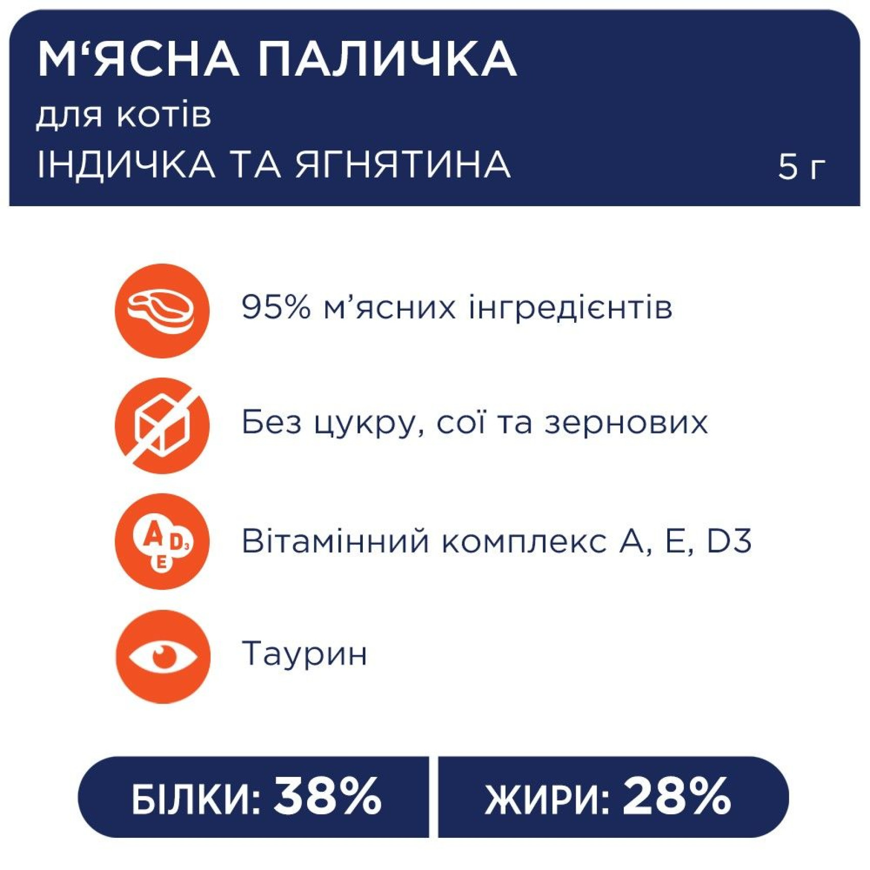Ласощі для котів Club 4 Paws Premium М'ясна паличка 5 г (індичка та ягня)