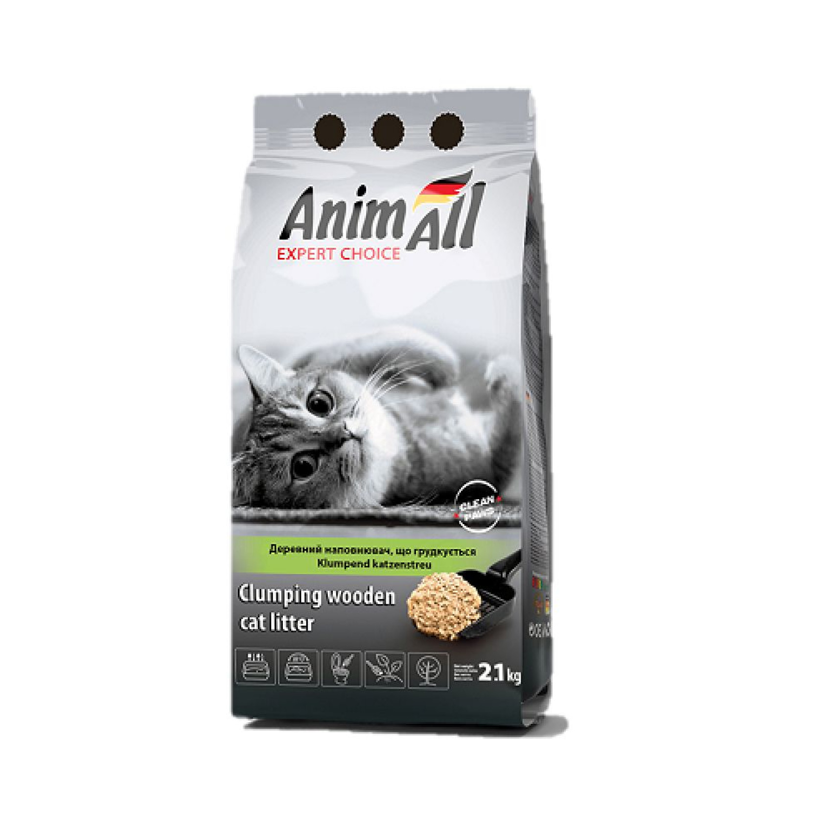 Деревний наповнювач для котячого туалету AnimAll 2,1 кг / 8 л - без аромату