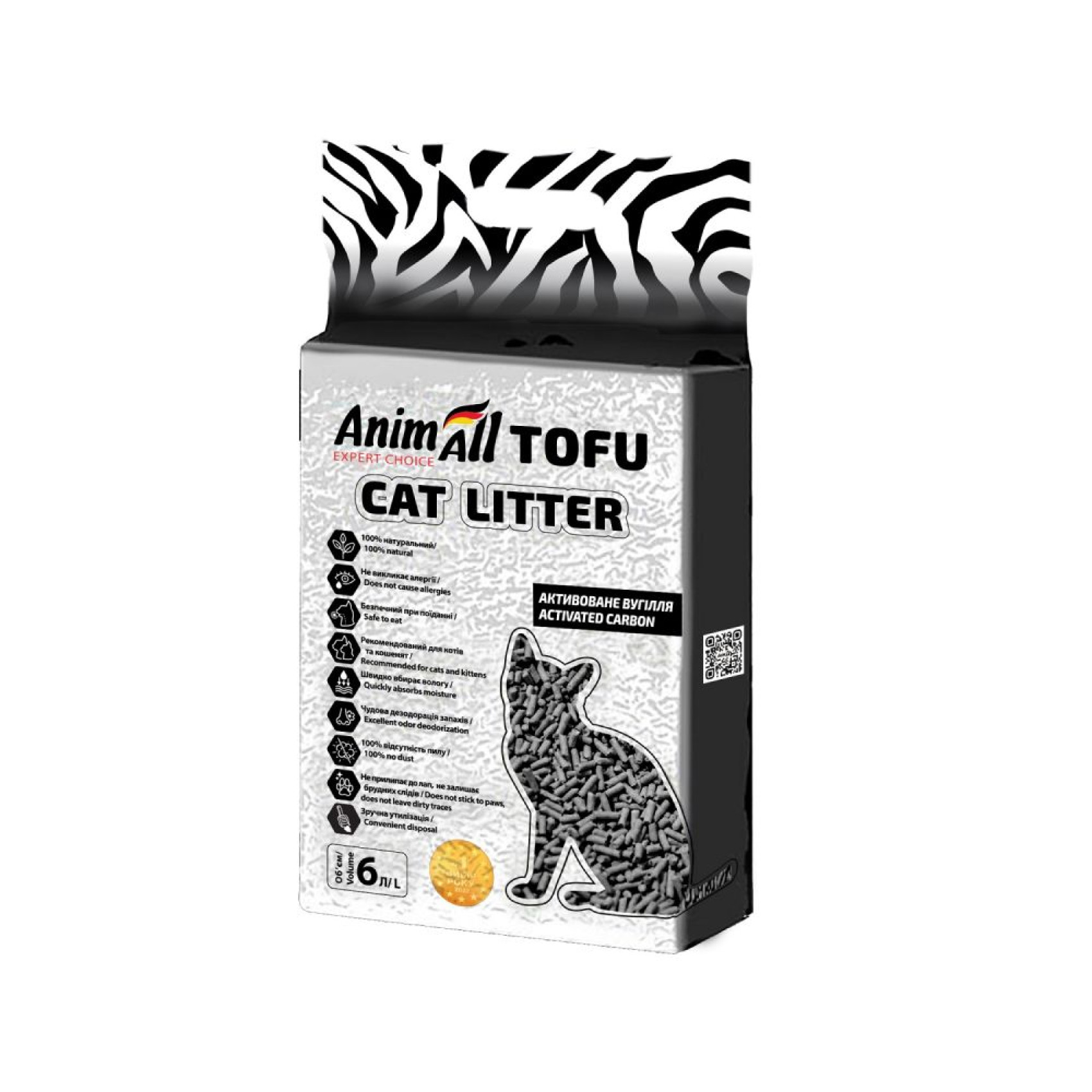 Соєвий наповнювач для котячого туалету AnimAll Tofu 2,6 кг / 6 л - активоване вугілля