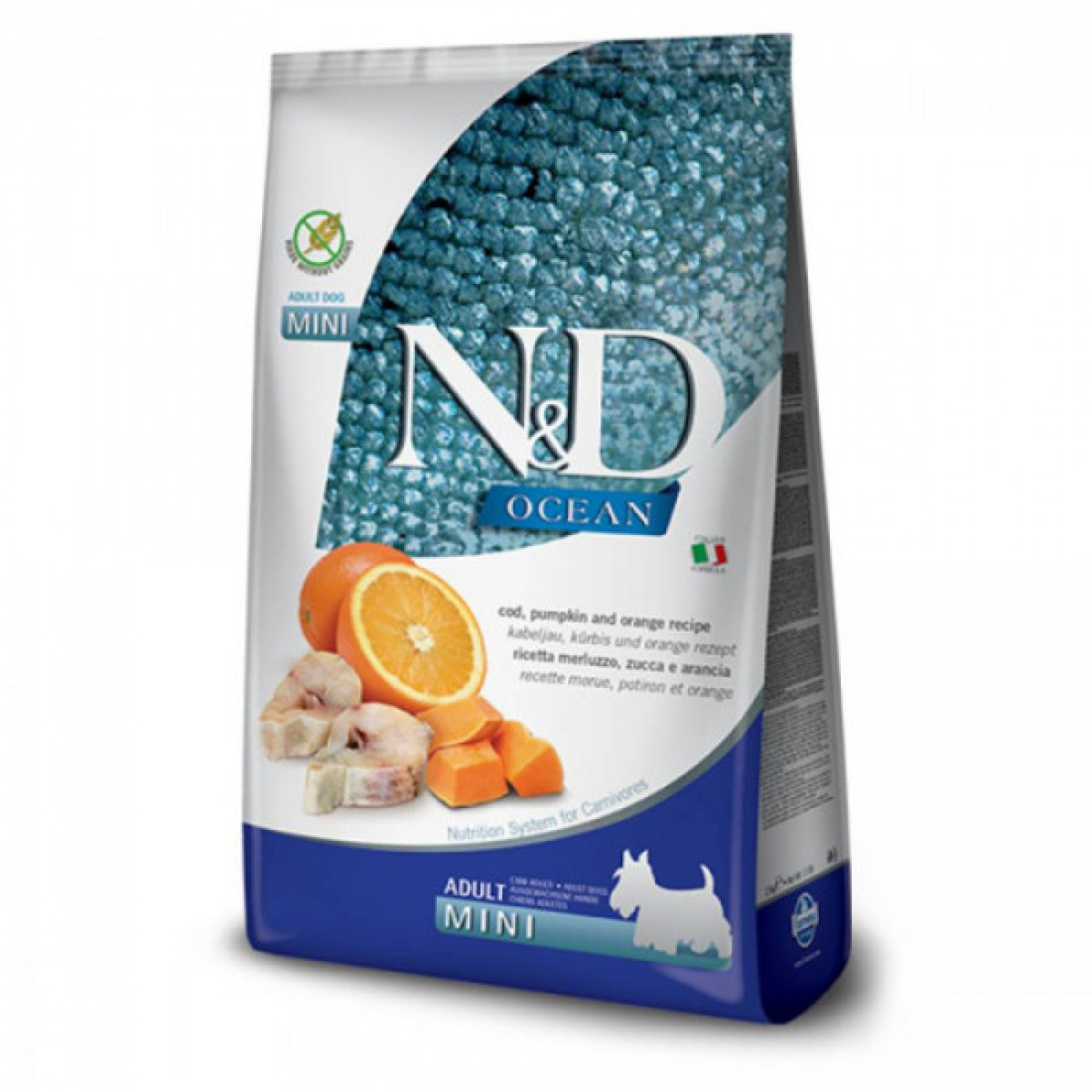 Купити Беззерновий сухий корм Farmina N&D Ocean Adult Mini для дорослих собак дрібних порід, з тріскою, гарбузом та апельсином, 2.5 кг
