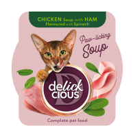 Суп для кошек Delickcious 80 г - курица, ветчина и шпинат