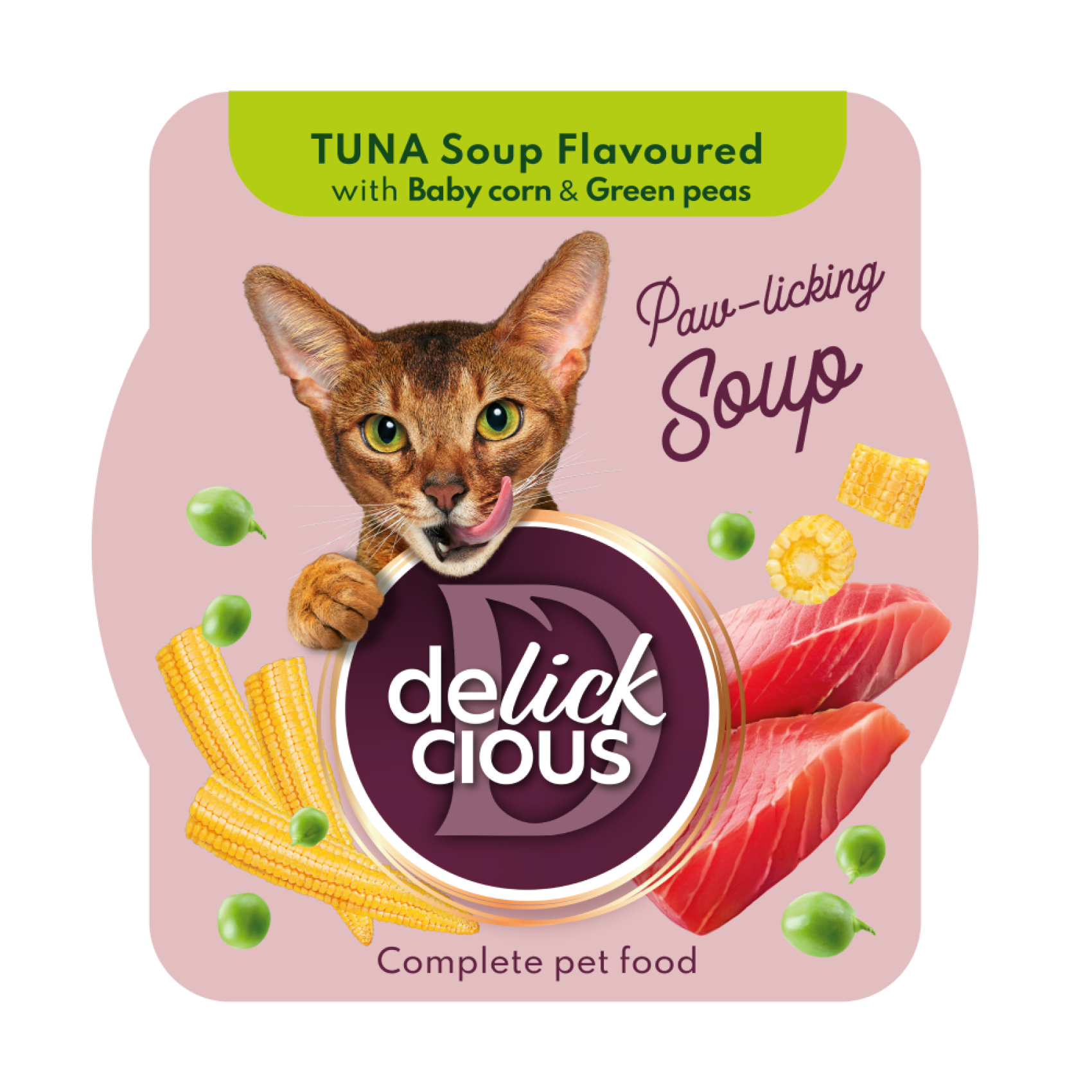 Суп для кошек Delickcious 80 г - тунец, кукуруза и горошек