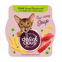 Суп для кошек Delickcious 80 г - тунец, кукуруза и горошек