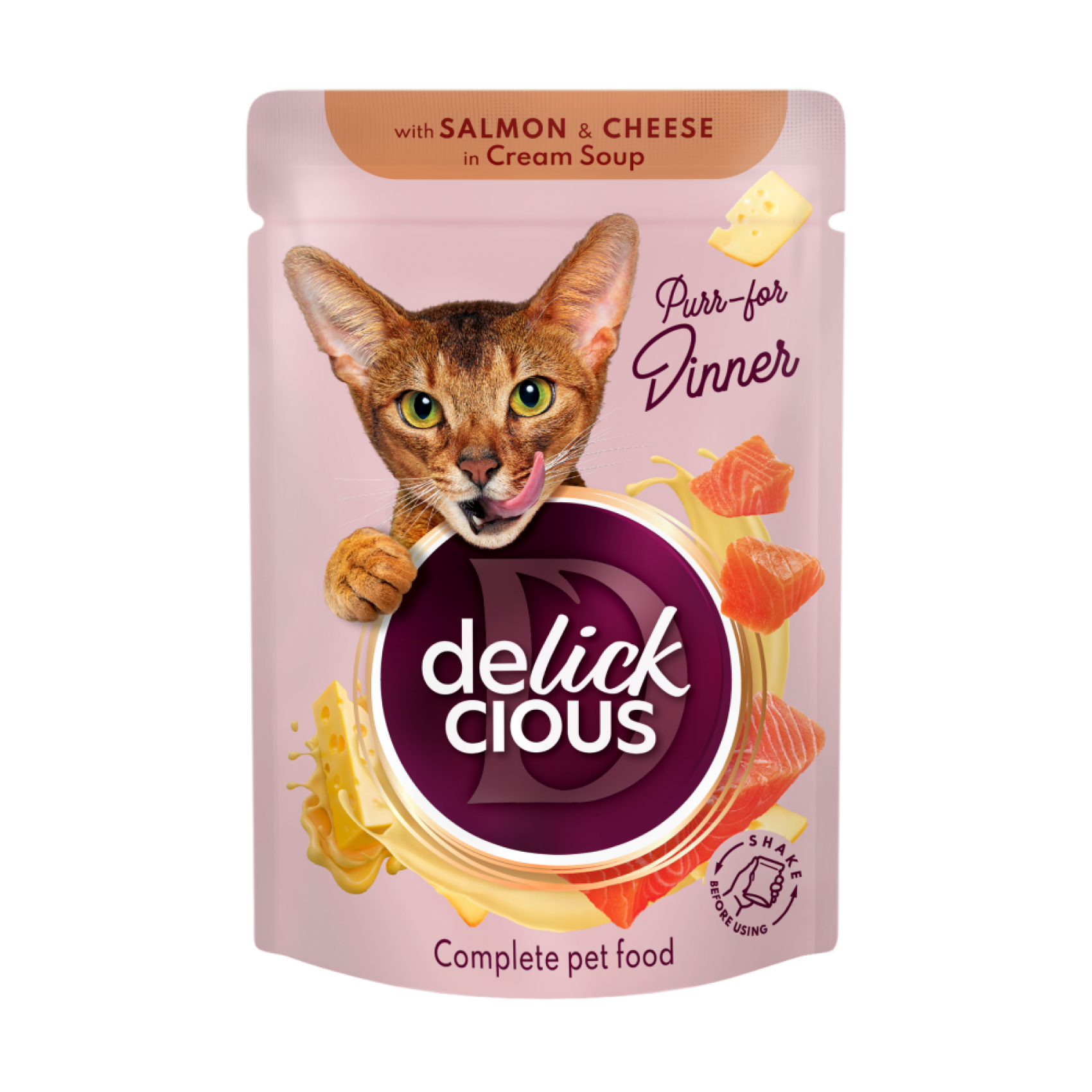 Суп для кошек Delickcious 85 г - лосось и сыр 12шт