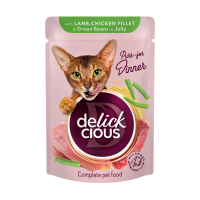 Влажный корм для кошек Delickcious 85 г - ягненок, курица и спаржа 12 шт