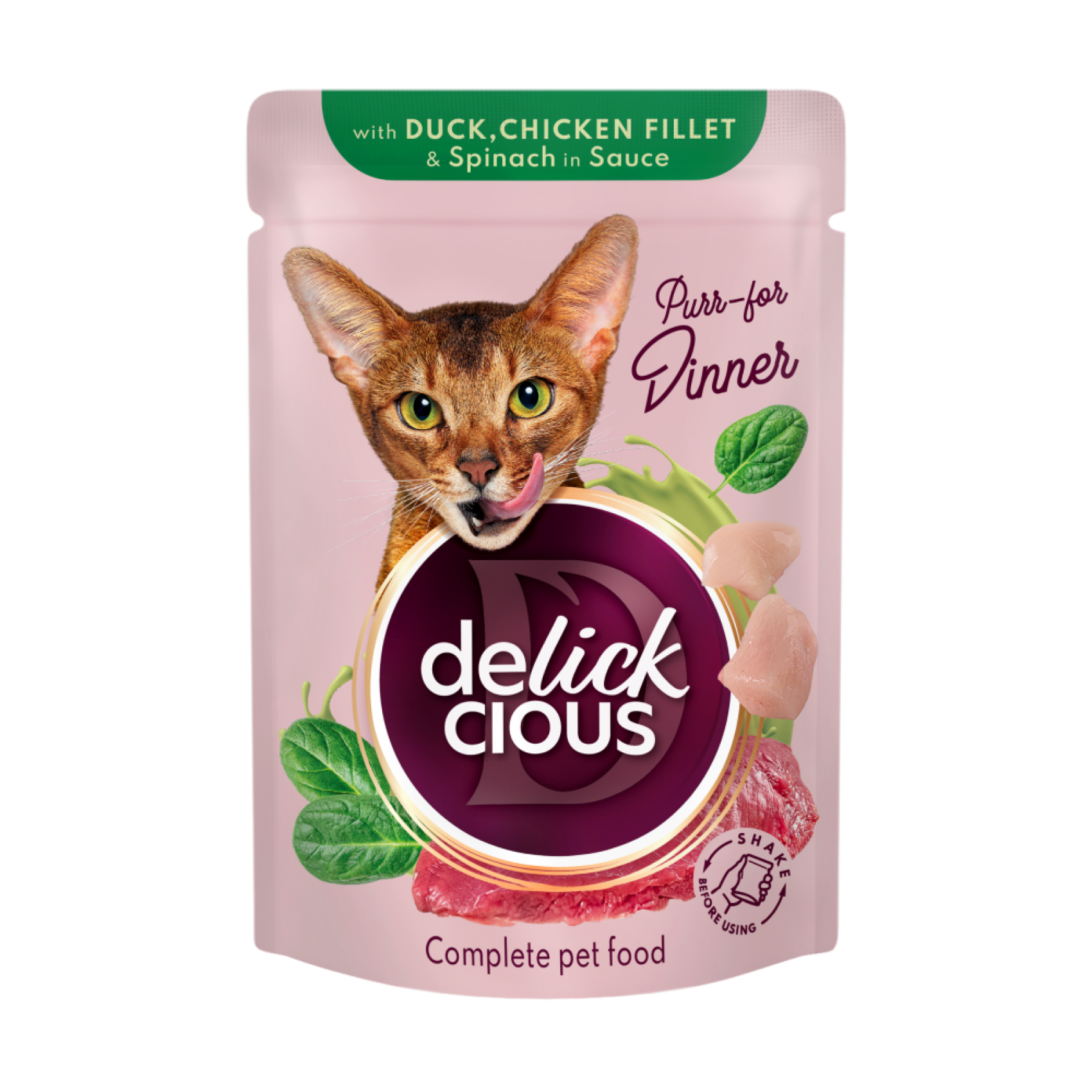 Влажный корм для кошек Delickcious 85 г - утка, курица, шпинат 12 шт
