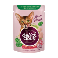 Влажный корм для кошек Delickcious 85 г - утка, курица, шпинат 12 шт