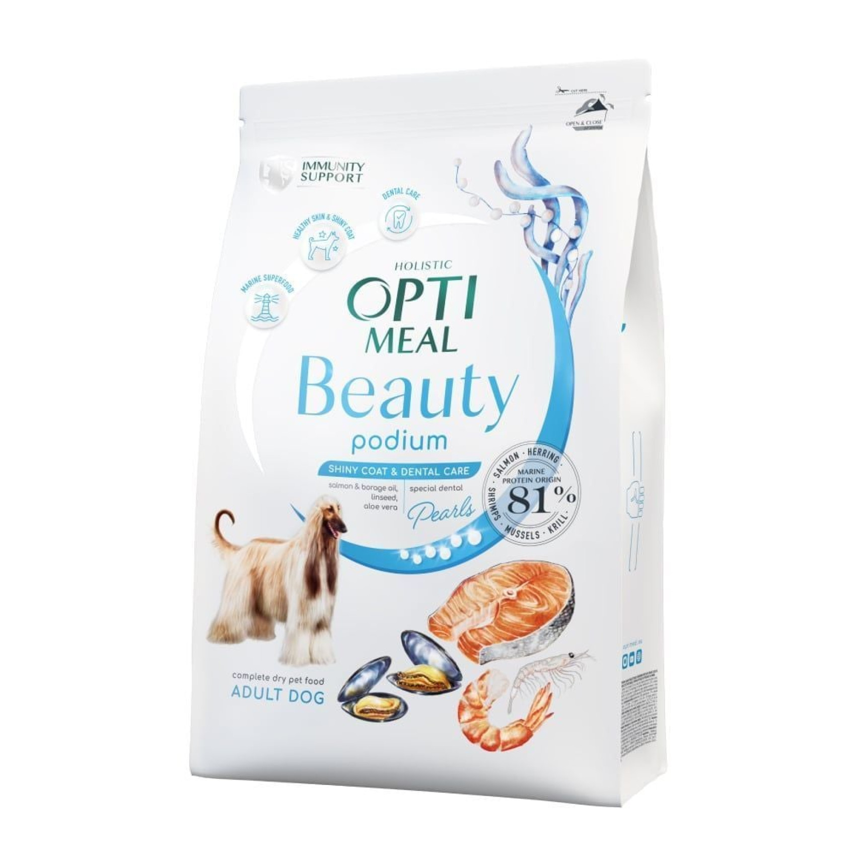 Optimeal Beauty Podium Shiny Coat & Dental Care сухой корм для собак 10 кг - морепродукты