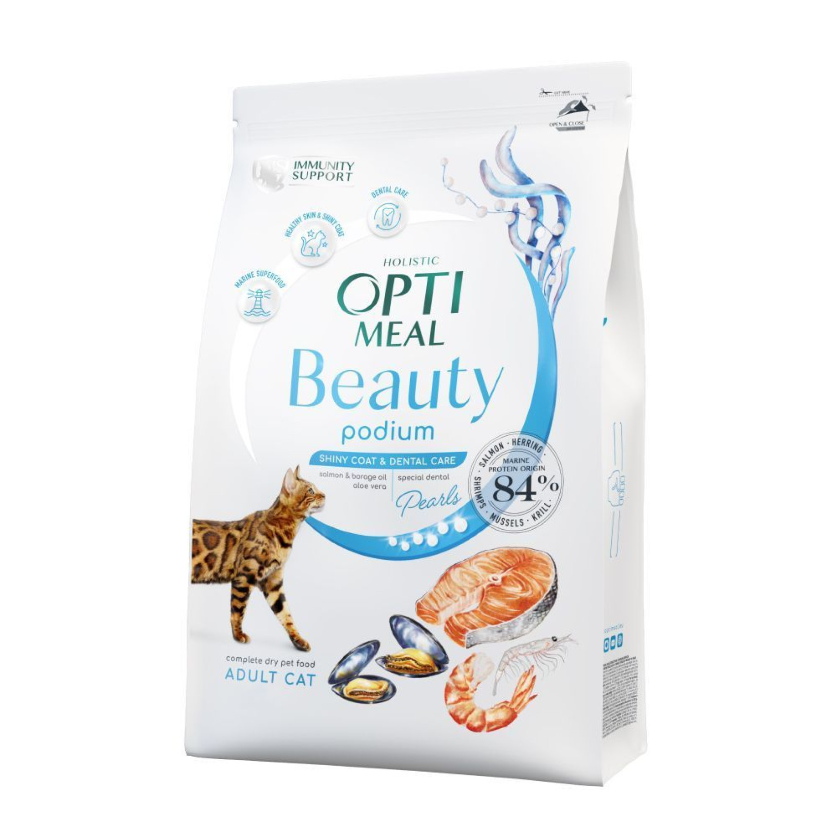 Сухой корм для кошек Optimeal Beauty Podium Shiny Coat & Dental Care 4 кг - морепродукты