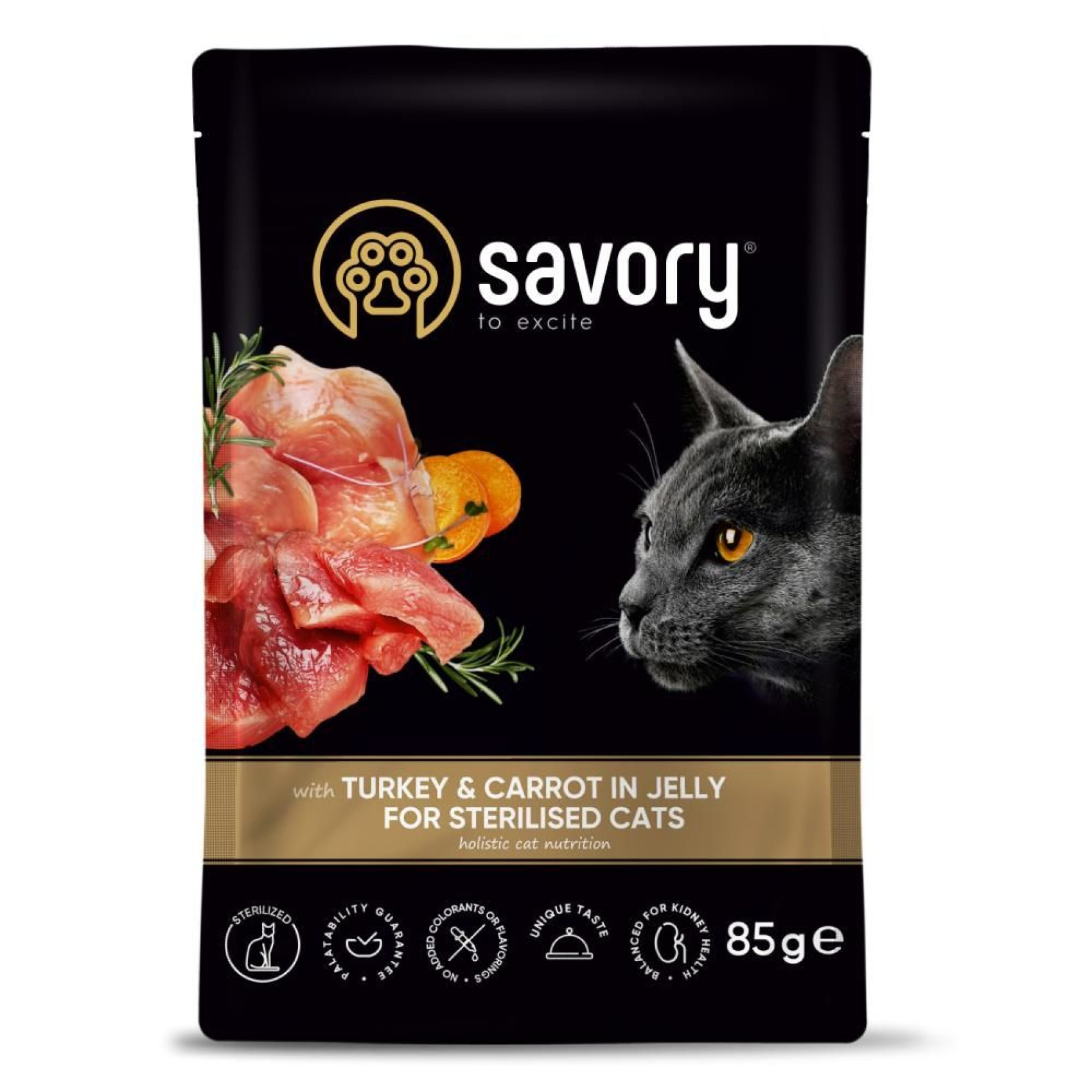 Набір корму для котів Savory Sterilised pouch 3+1 шт х 85 г - індичка та морква