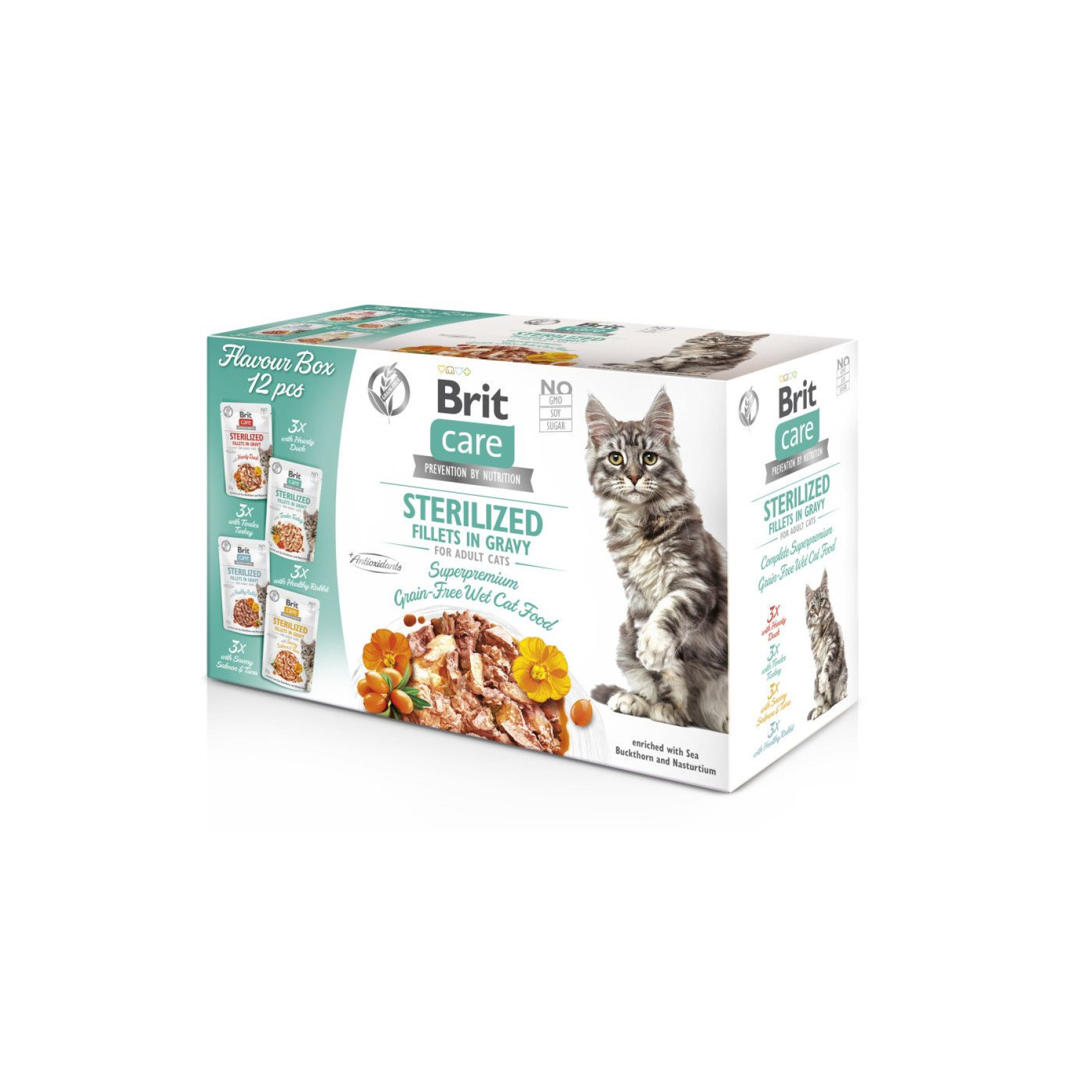 Корм влажный Brit Care Fillets in Gravy Flavour box Sterilized д/стерилизированных кошек филе в соусе набор вкусов 12 х 85 г
