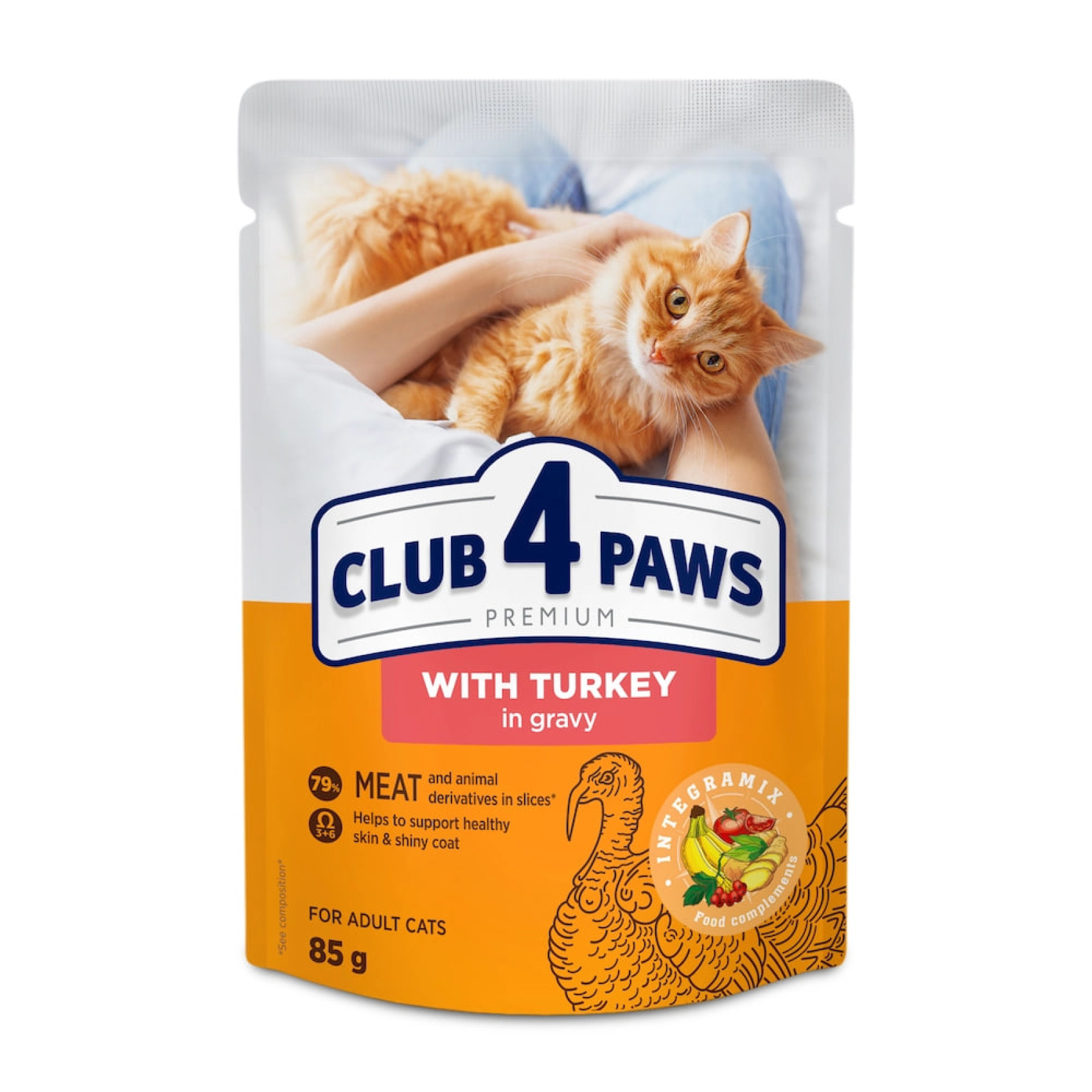 Влажный корм для кошек Club 4 Paws Premium pouch 85 г - индейка в соусе
