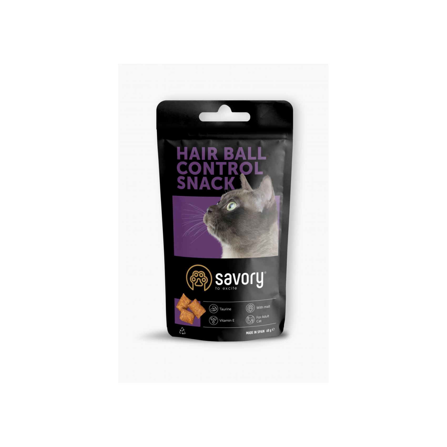 Хрумкі ласощі Savory Cats Snacks Pillows Hair Ball Control для дорослих котів подушечки для виведення шерсті 60 г