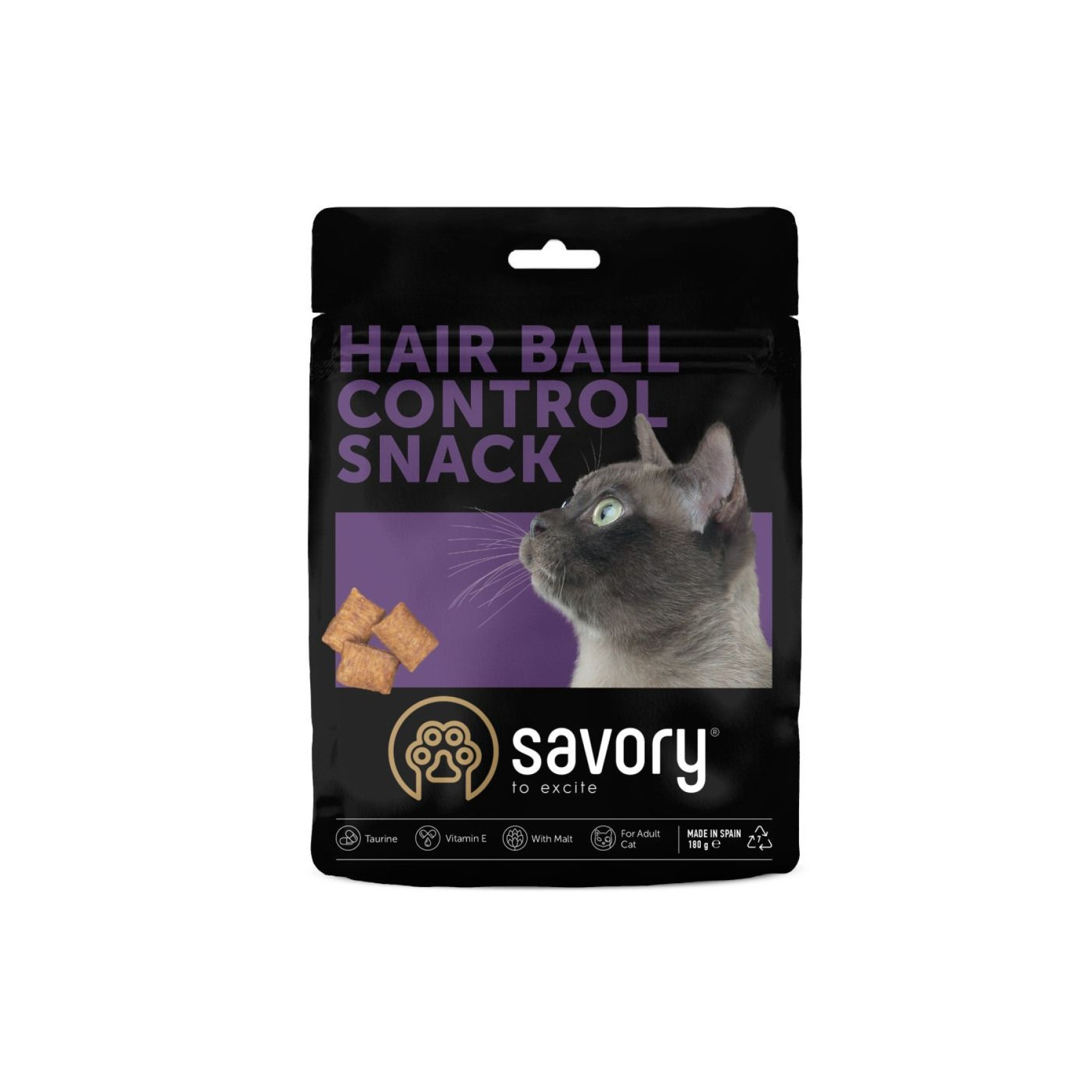Хрумкі ласощі Savory Cats Snacks Pillows Hair Ball Control для дорослих котів, подушечки для виведення шерсті, 180 г